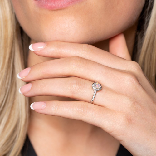 9ct White Gold Oval Cut Opal Diamond Halo Ring