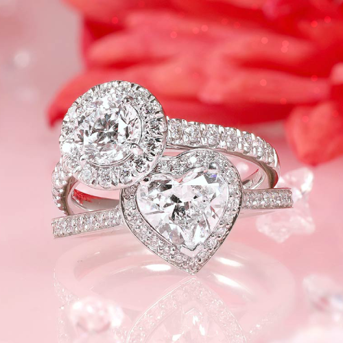 Platinum Heart Cut Diamond Halo Rings