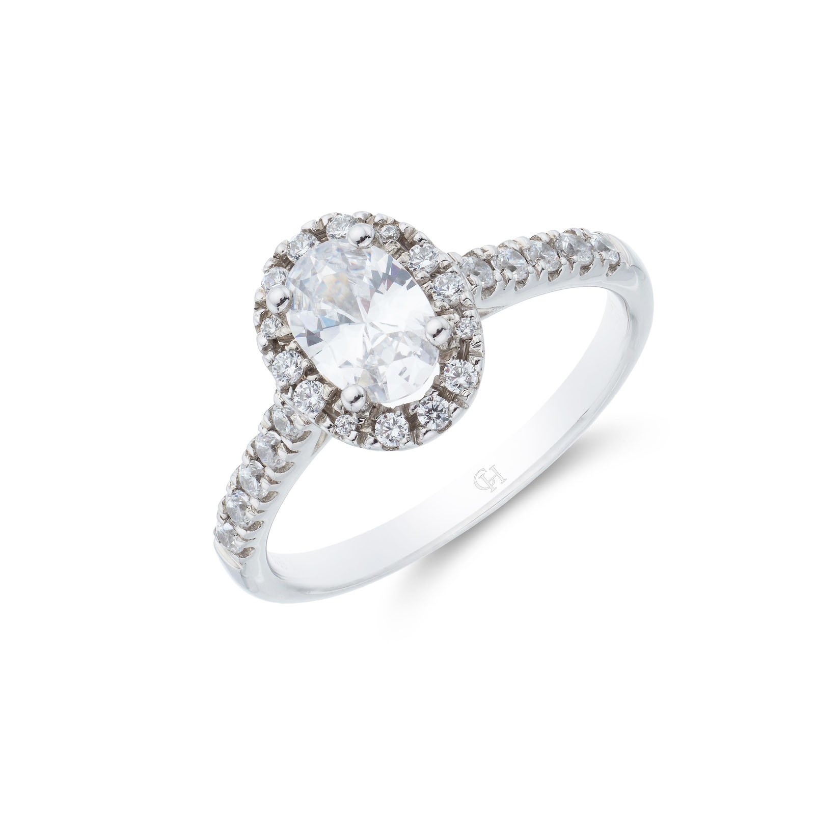 Platinum Oval Cut 0.75ct Diamond Halo Ring (Size: K)