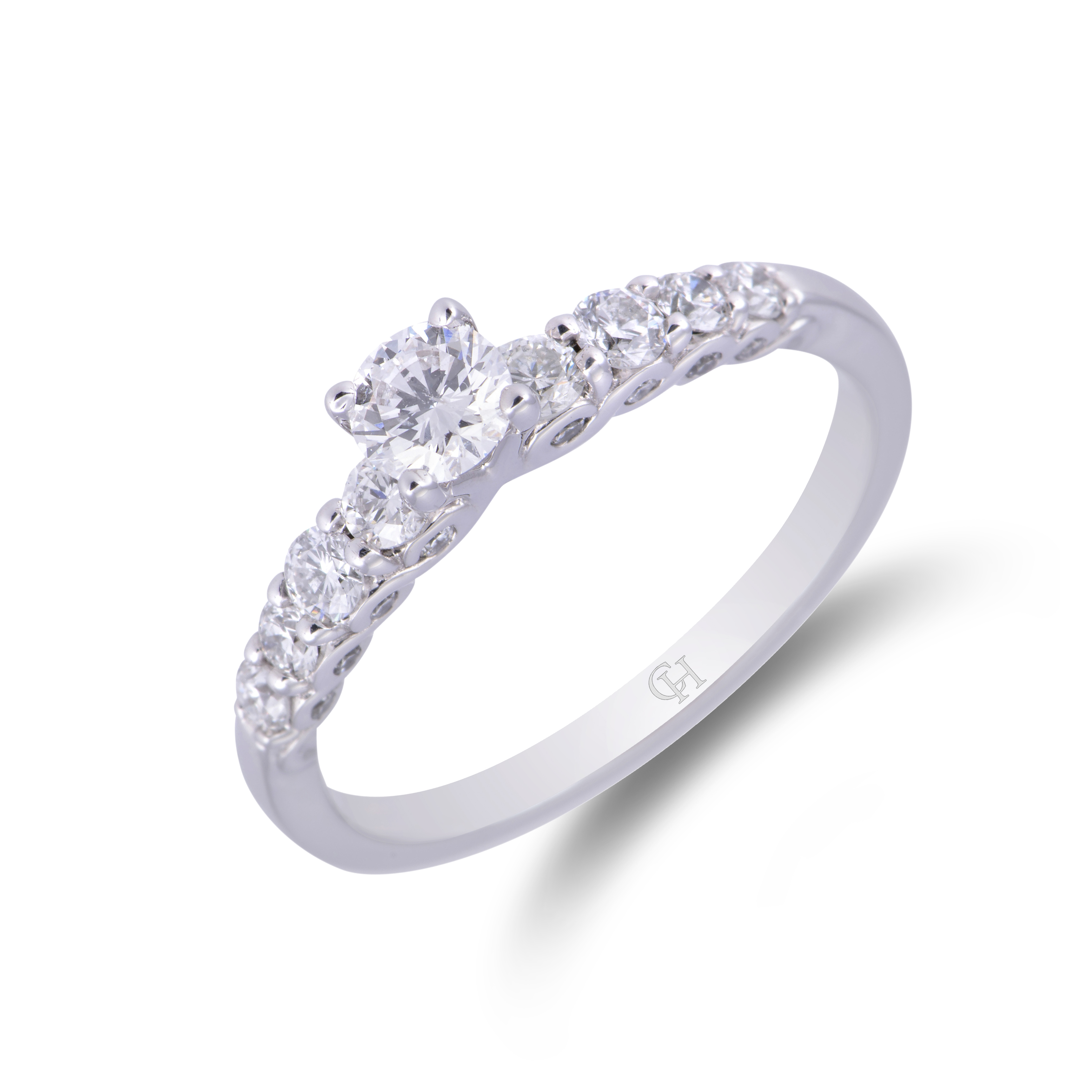 18ct White Gold Round Brilliant Diamond Solitaire with Diamond Shoulders, Approx. 0.80ct Total Weight