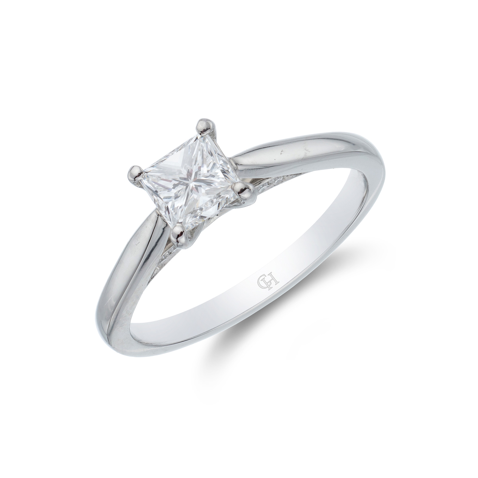 Platinum Princess Cut 0.85ct Diamond Solitaire Ring (Size: M)