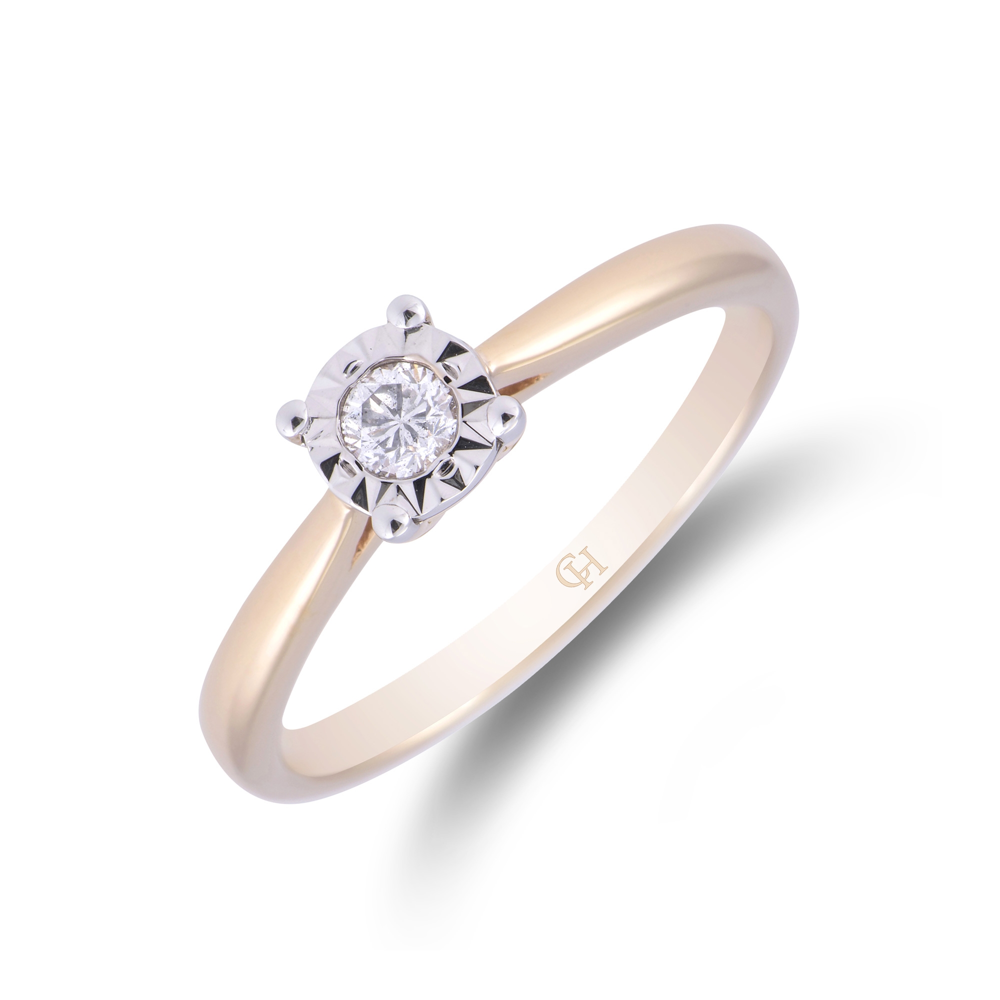 9ct Yellow Gold Brilliant Cut 0.10ct Diamond Solitaire Ring (Size: I)