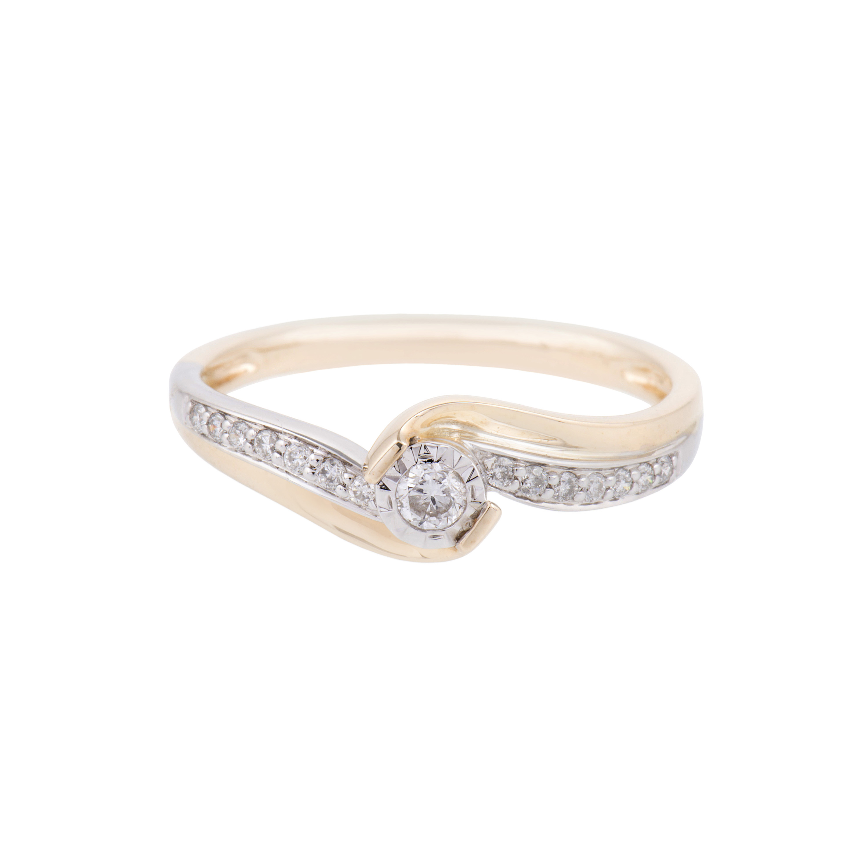 9ct Two Colour Gold Round Brilliant Diamond Solitaire with Diamond Shoulders, Approx. 0.15ct Total Weight