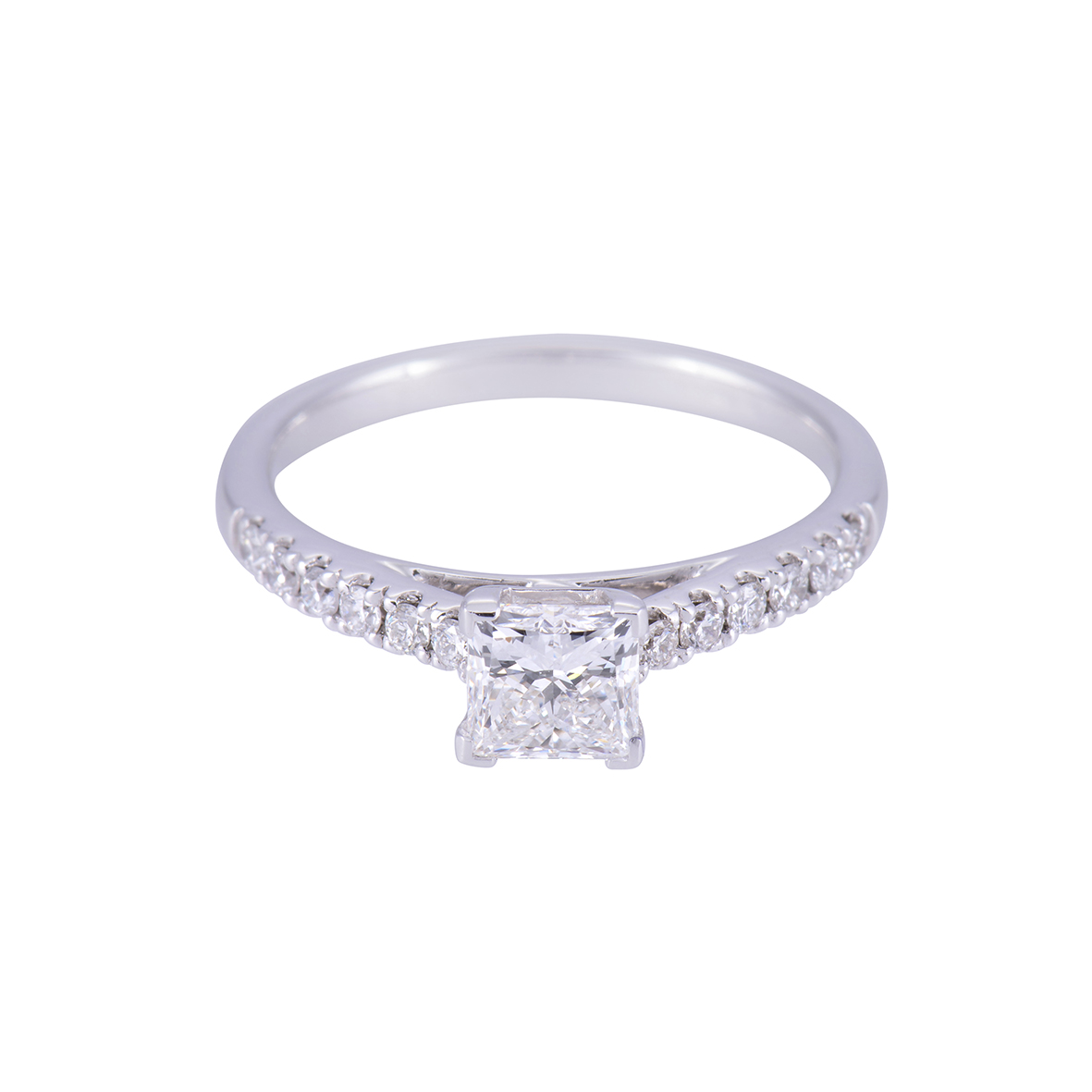 18ct White Gold Princess Cut Diamond Solitaire with Diamond Shoulders, Approx. 1.00ct Total Weight