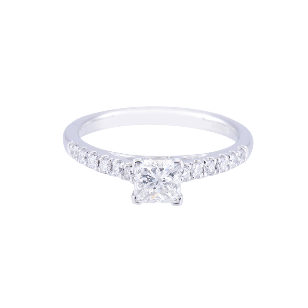 Platinum Princess Cut Diamond Solitaire with Diamond Shoulders, Approx. 1.00ct Total Weight