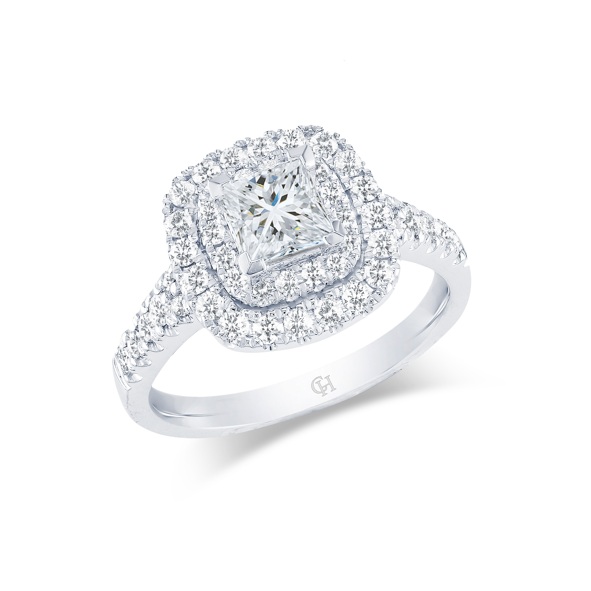 Platinum Princess Cut 1.30ct Diamond Double Halo Ring