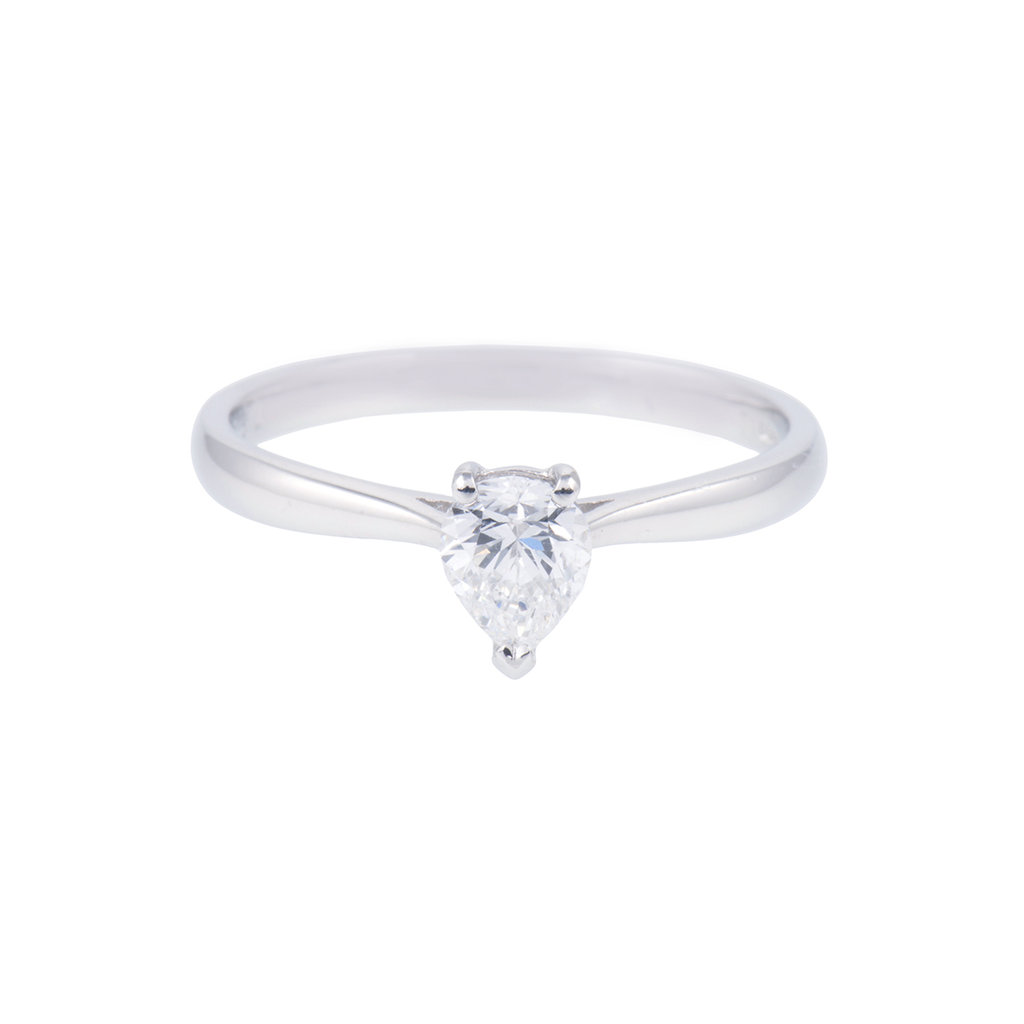 Certificated Platinum 0.45ct Pear Cut Diamond Solitaire Ring