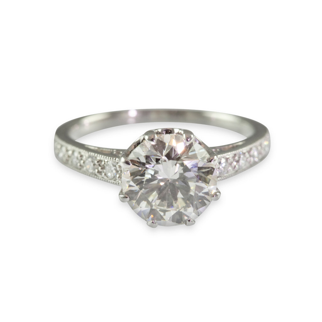 Certificated Platinum 2.28ct Round Brilliant Solitaire and Diamond Shoulders Ring