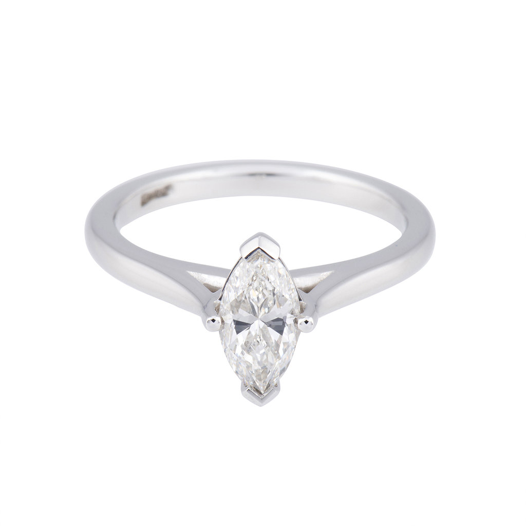 Certificated Platinum Approx 0.90ct Marquise Cut Diamond Solitaire Ring