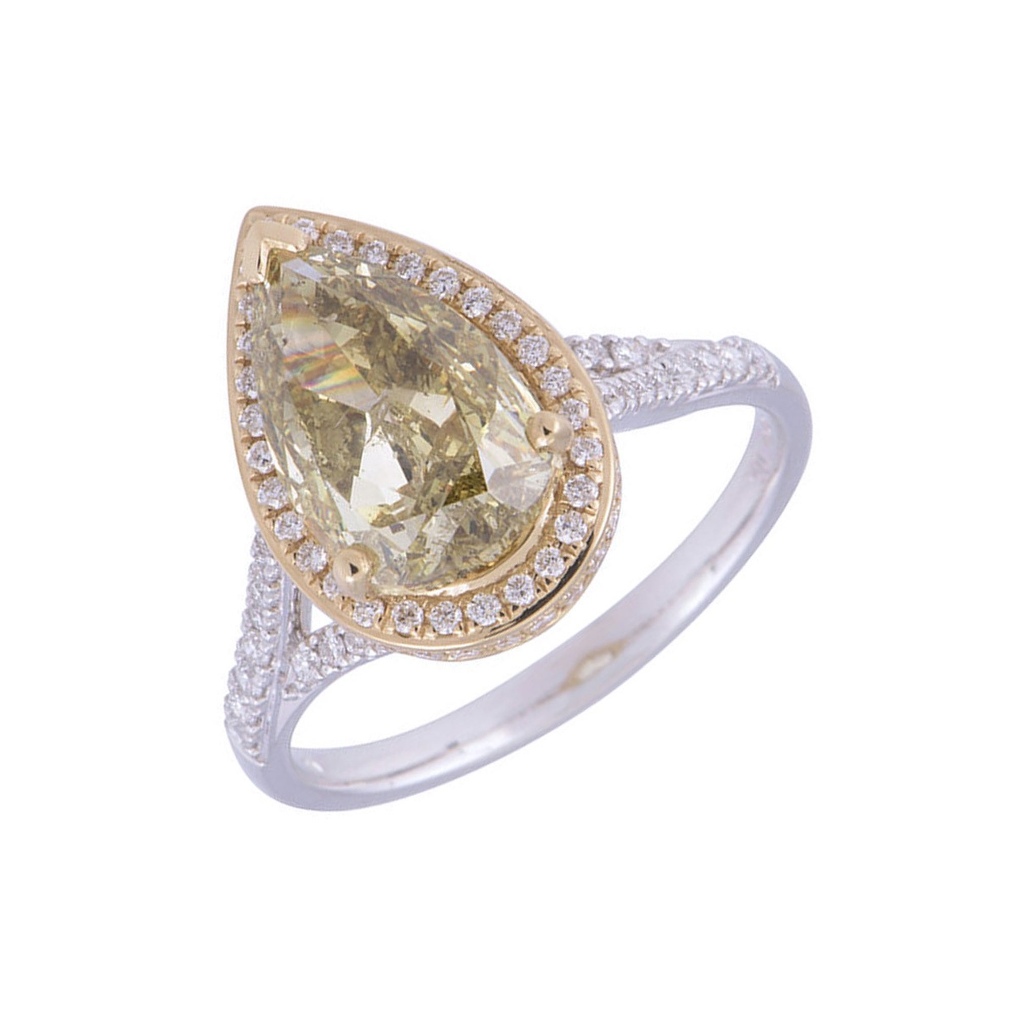 18ct 2 Colour Gold Pear Cut 3.55ct Diamond Halo Ring