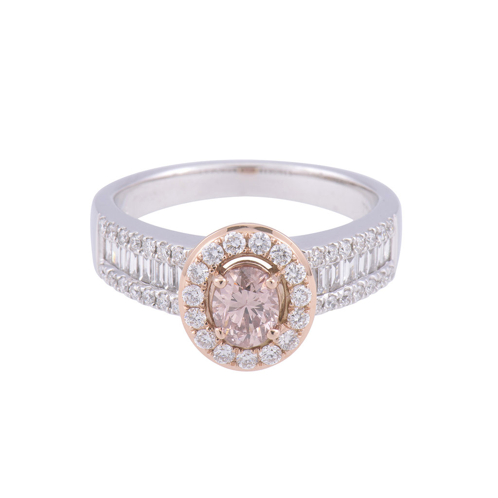 Certificated 18ct Two Colour Gold Pink Oval Diamond Ring, Approx. 1.30ct Total Weight
