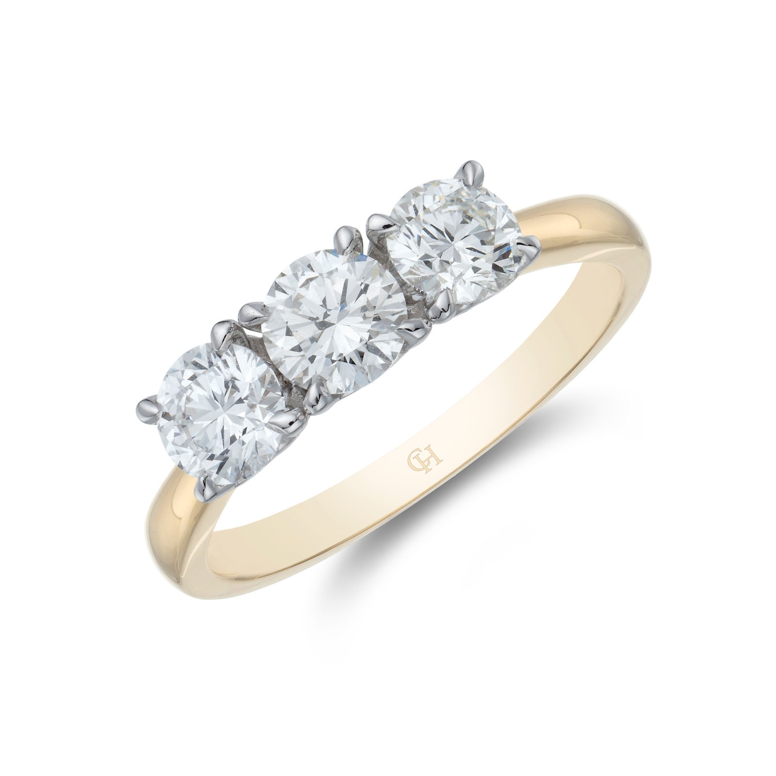 18ct Yellow Gold 'Heart' Brilliant Cut 1.00ct Diamond Three Stone Ring