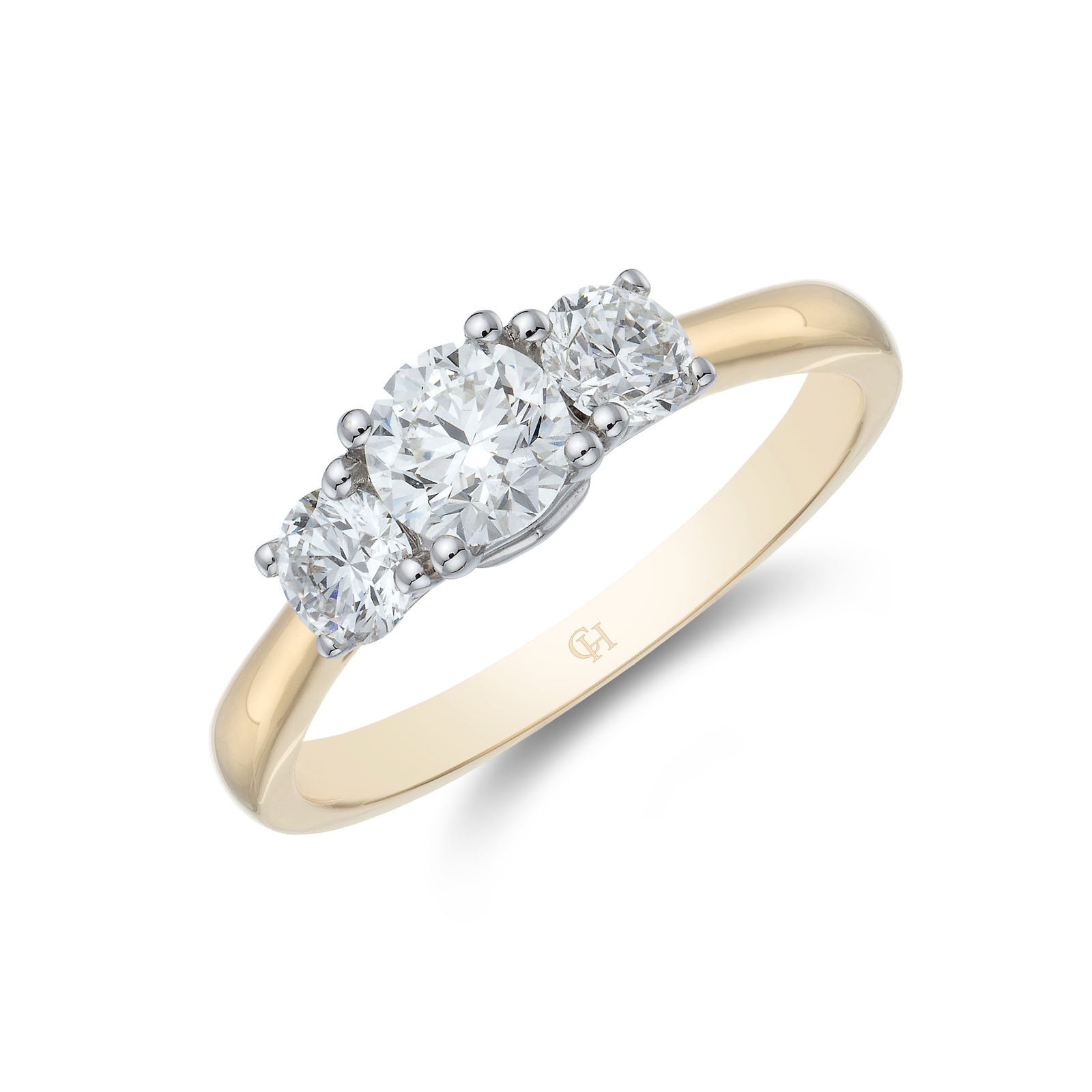 18ct Yellow Gold 'Princess' Brilliant Cut 0.75ct Diamond Three Stone Ring (Size: N)