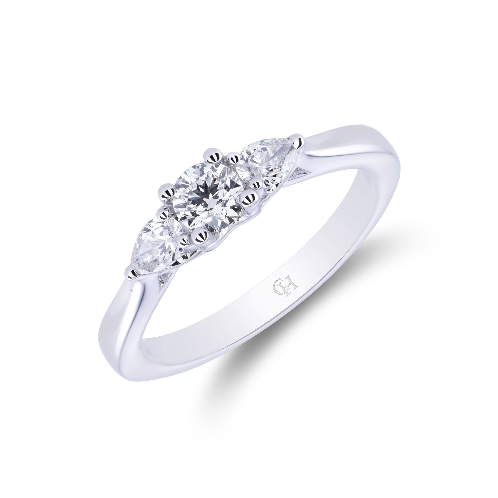Platinum Brilliant and Pear Cut 0.45ct Diamond Three Stone Ring (Size: I)