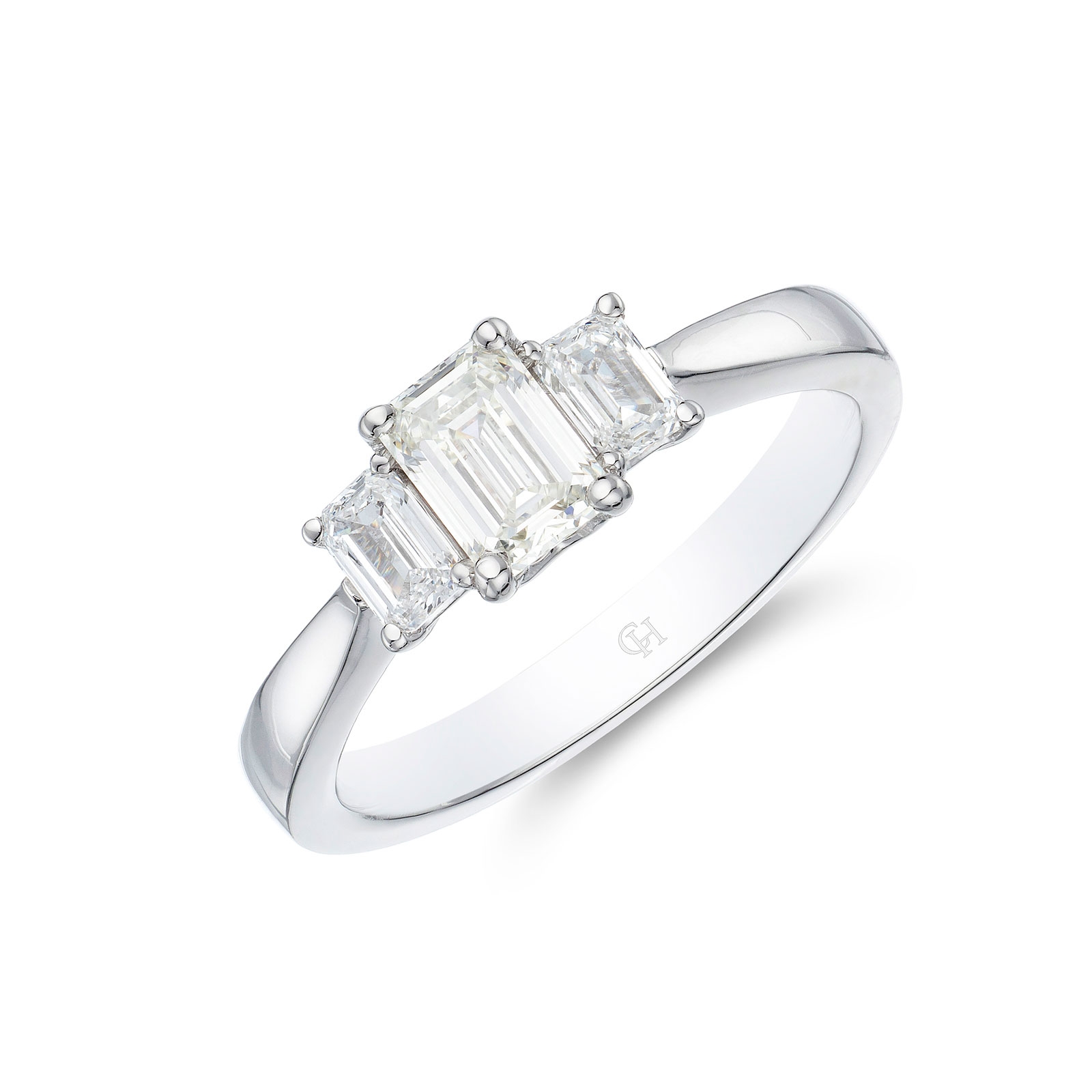 Platinum Emerald Cut 1.00ct Diamond Three Stone Ring (Size: K)