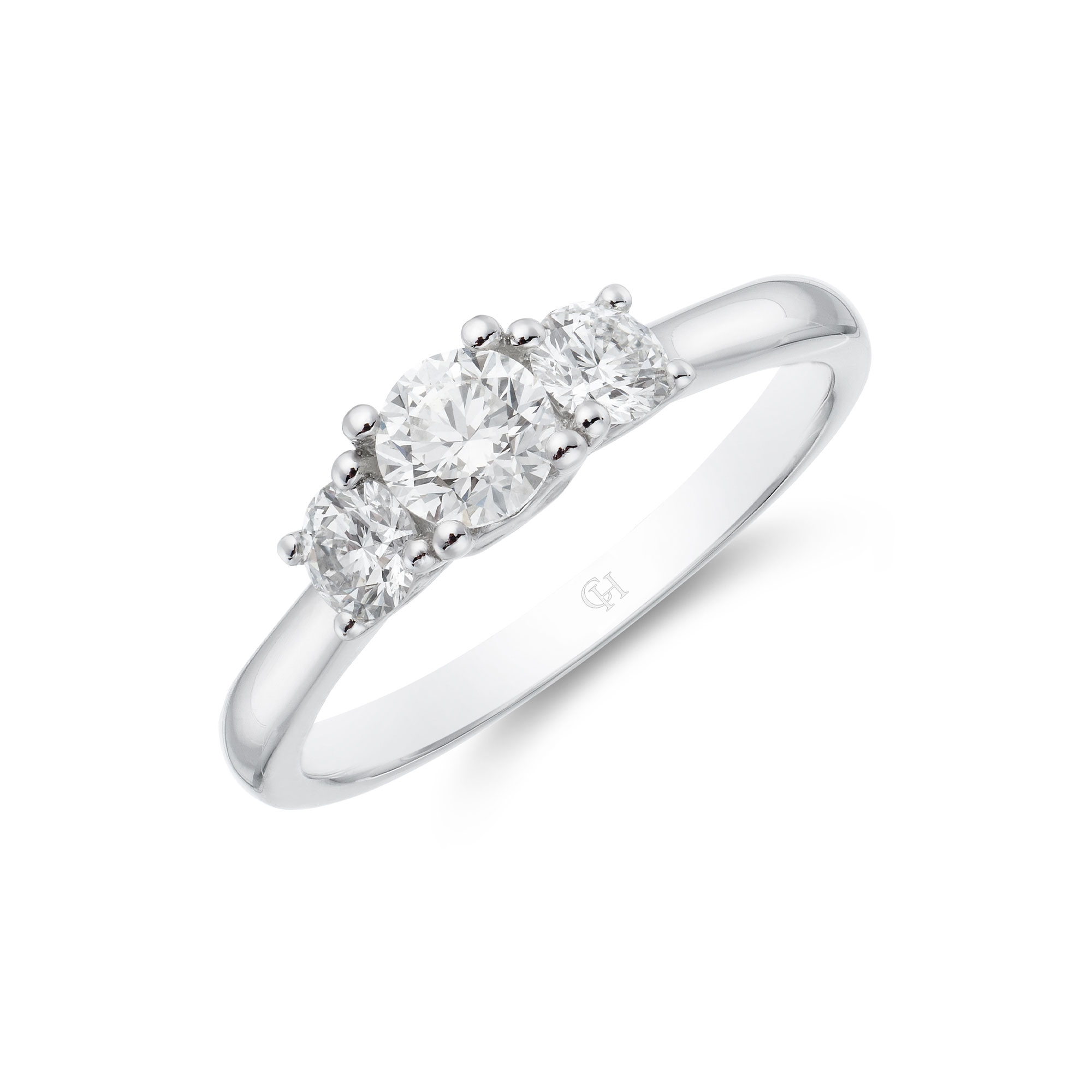 Platinum 'Princess' Brilliant Cut 0.75ct Diamond Three Stone Ring