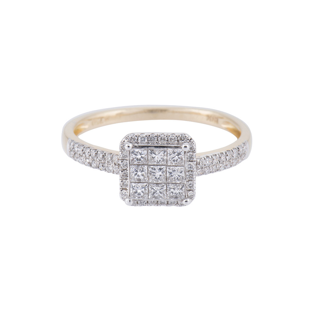 18ct Yellow Gold 0.50ct Princess Cut & Round Brilliant Cluster Ring