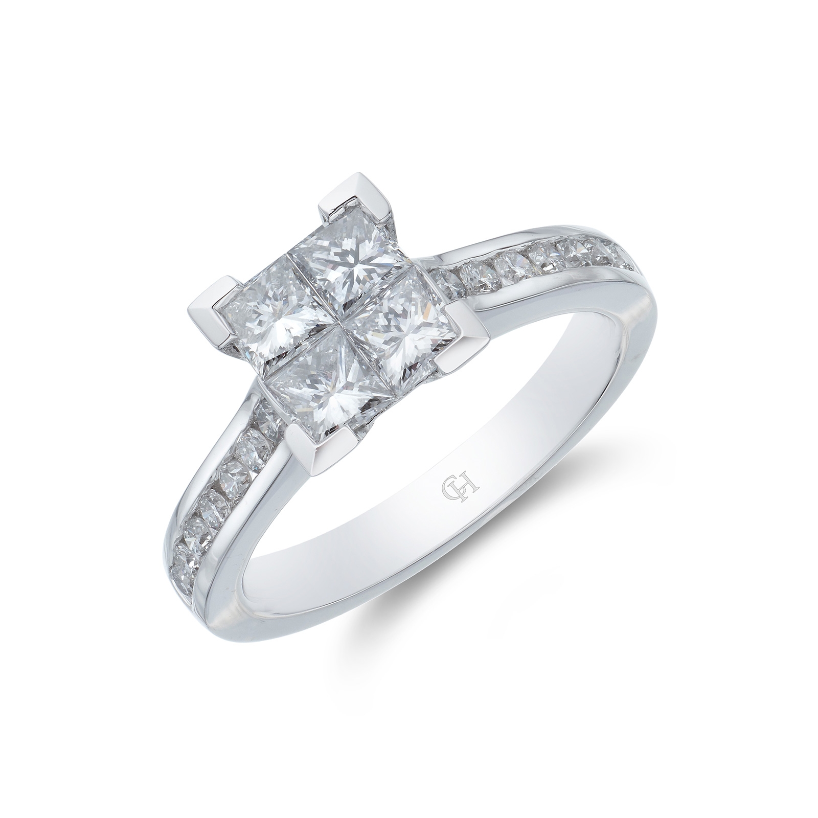 Platinum Princess Cut 1.00ct Diamond Cluster Ring