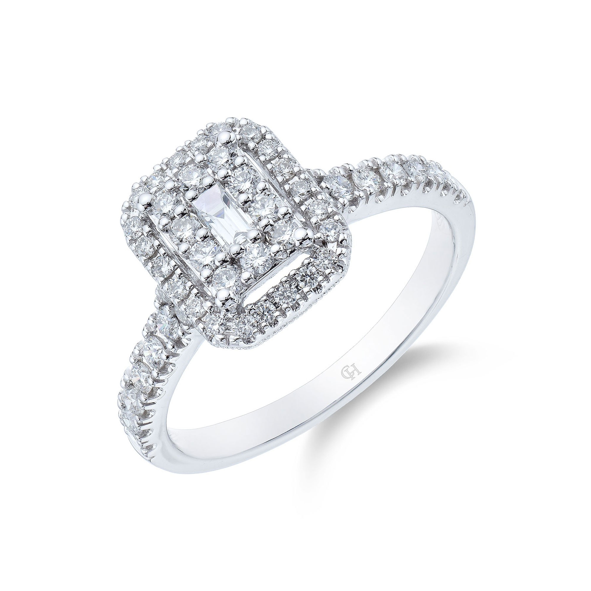 9ct White Gold Baguette and Brilliant Cut 0.60ct Diamond Cluster Ring