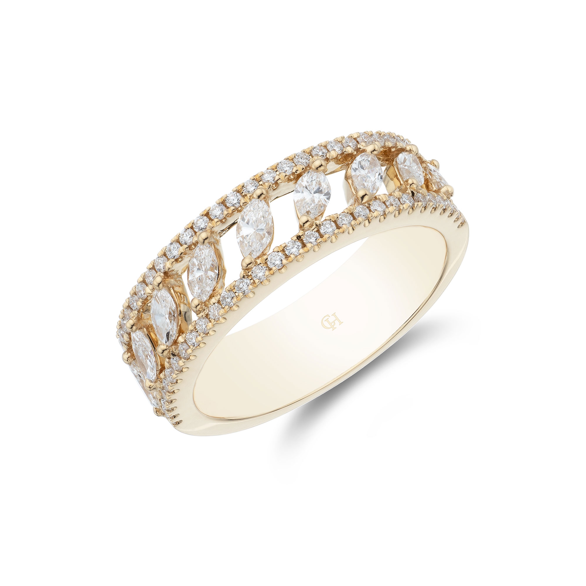 18ct Yellow Gold Brilliant and Marquise Cut 0.69ct Diamond Fancy Band (Size: L)
