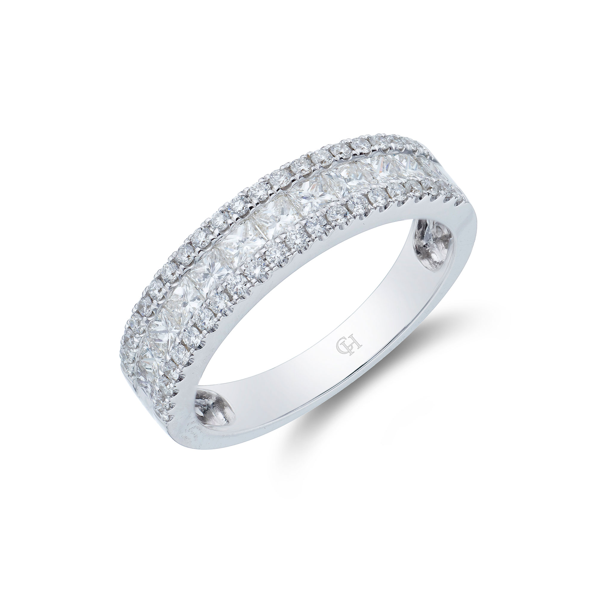 18ct White Gold Brilliant and Princess Cut 0.90ct Diamond Fancy Band (Size: K)