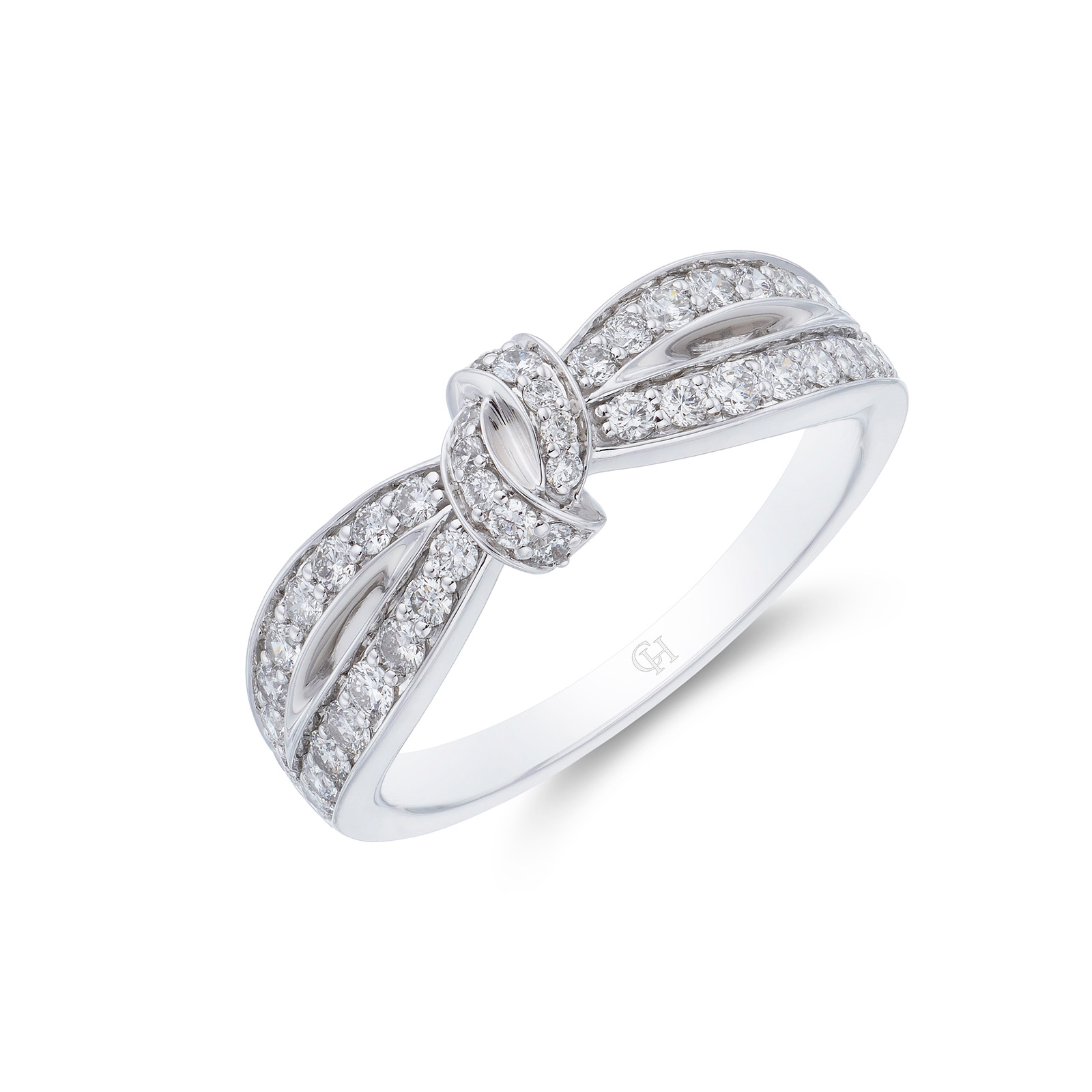 18ct White Gold 0.50ct Round Brilliant Fancy Bow Diamond Ring (Size: L)