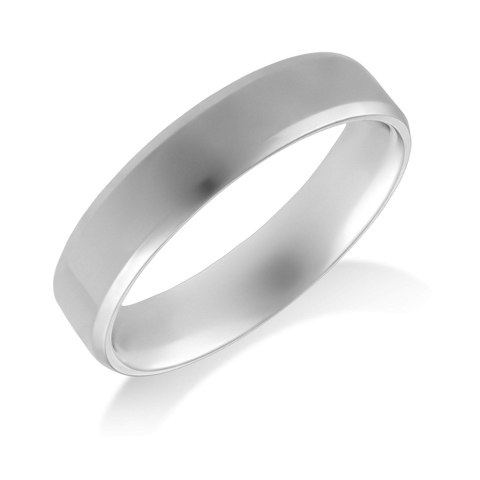 9ct White Gold Bevelled Edge Flat Court 5mm Wedding Ring (Size: Q)