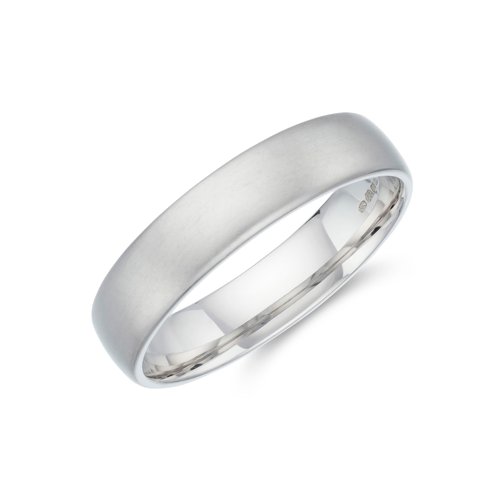 9ct White Gold 5.0mm Frosted Effect Wedding Band (Size: U)