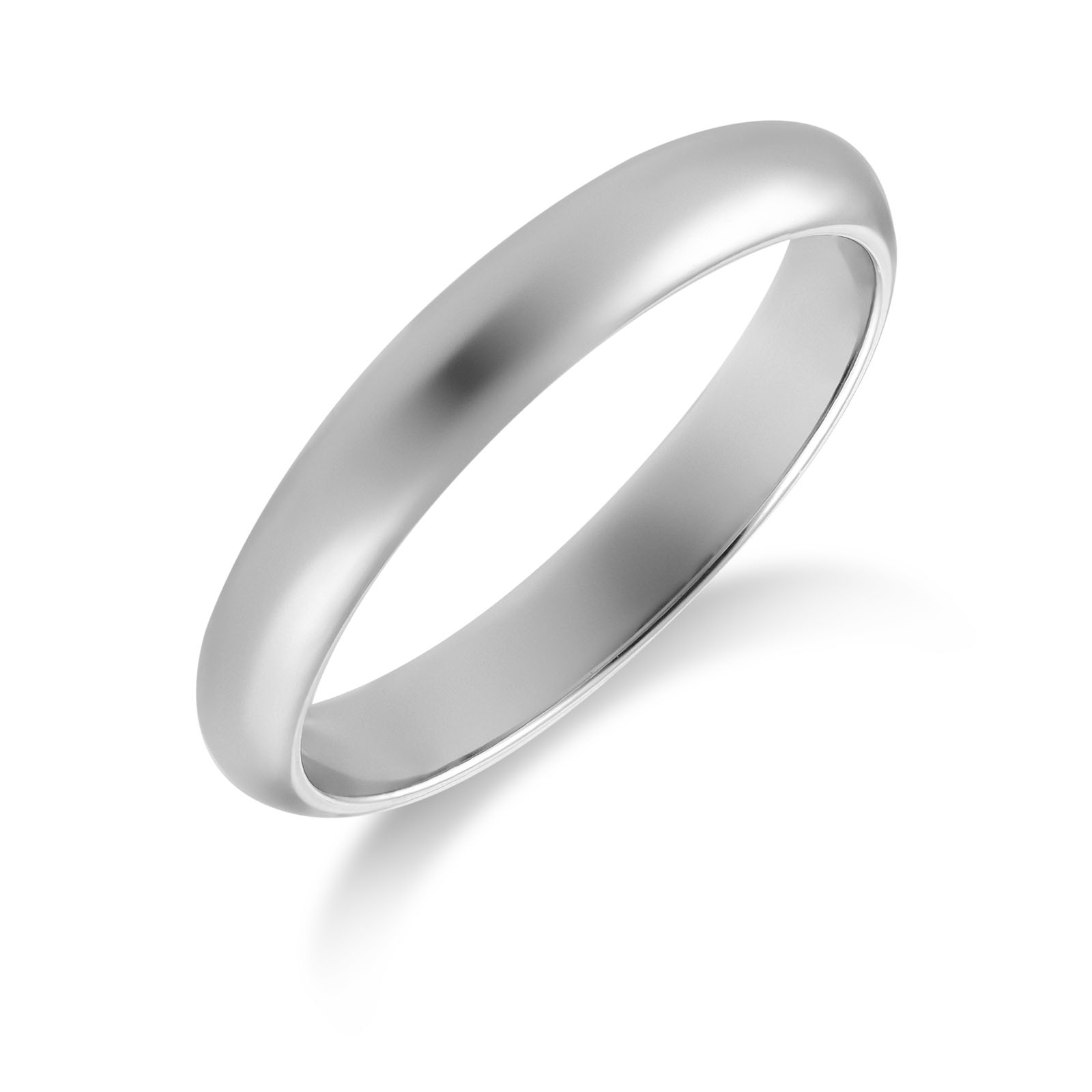 9ct White Gold D-Shape 3mm Wedding Ring (Size: K)
