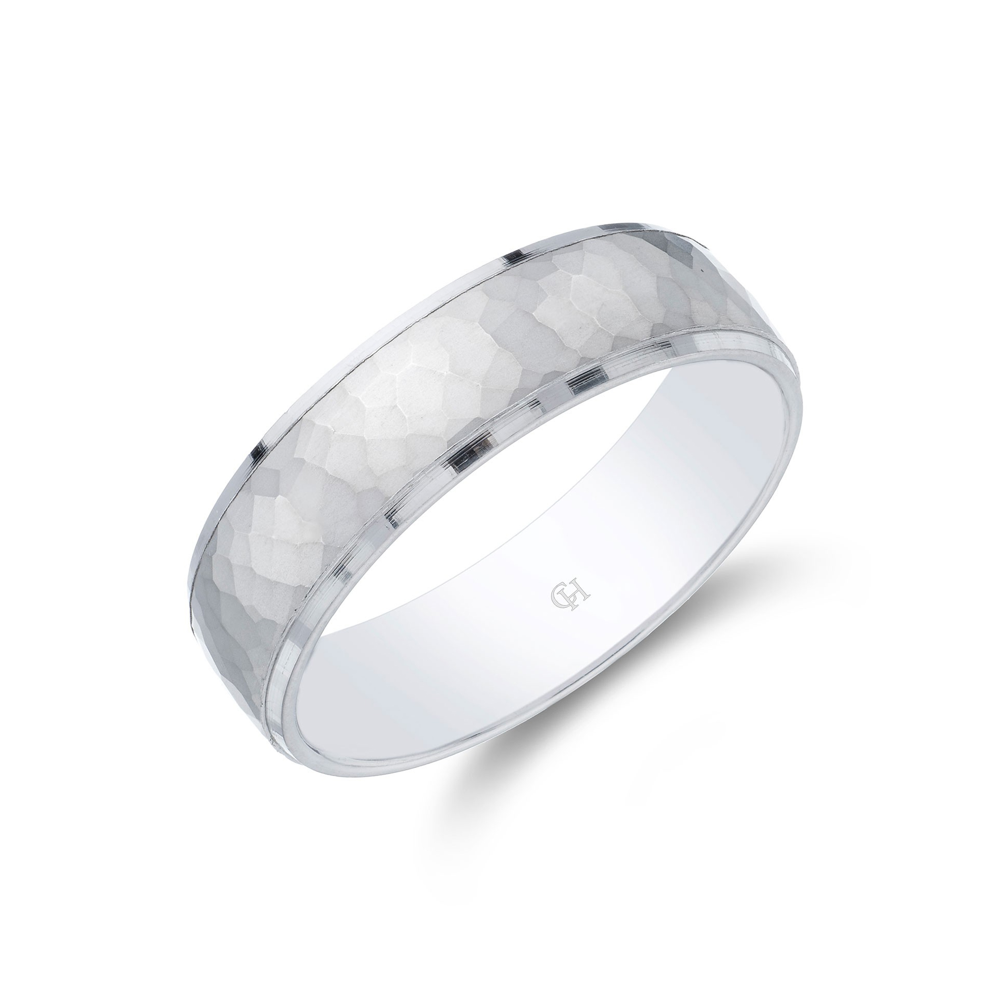 Platinum Hammered Finish Wedding Band 6mm