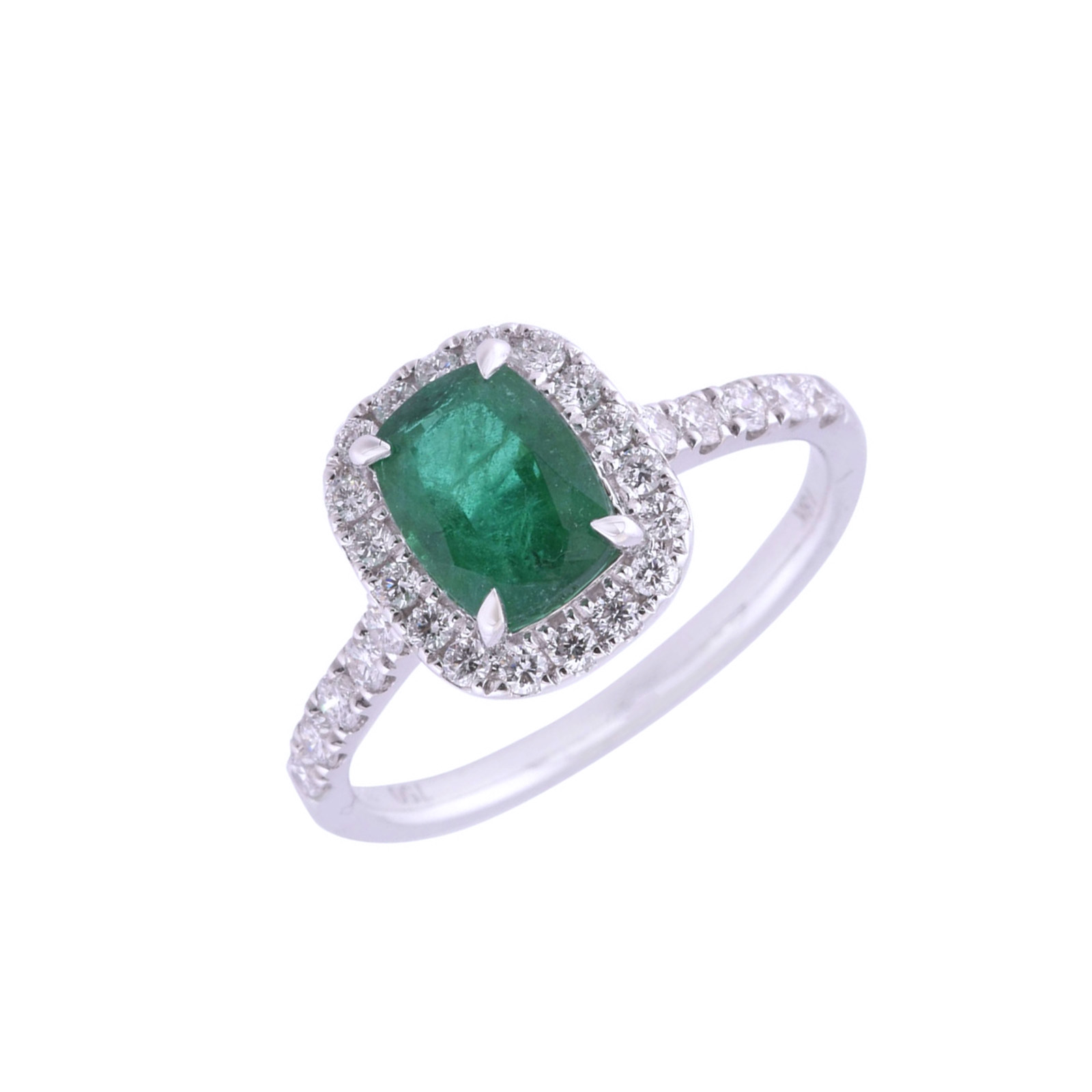 18ct White Gold Cushion Emerald 1.60ct & Diamond 0.60ct Cluster