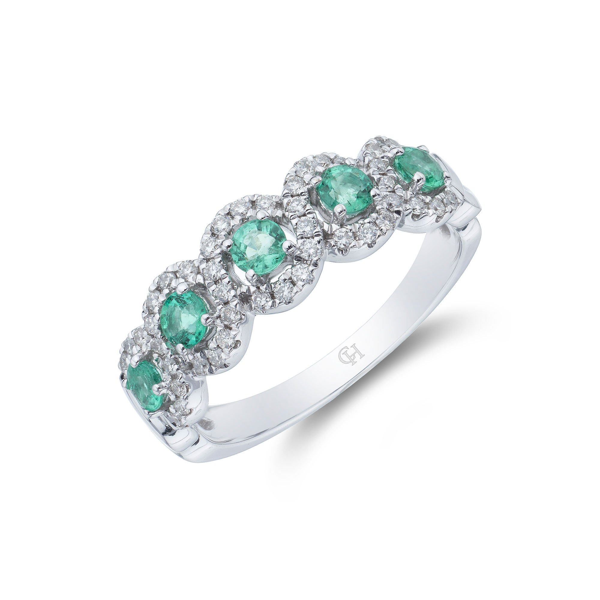 9ct White Gold Brilliant Cut Emerald 1.00ct Diamond Halo Fancy Band (Size: I)
