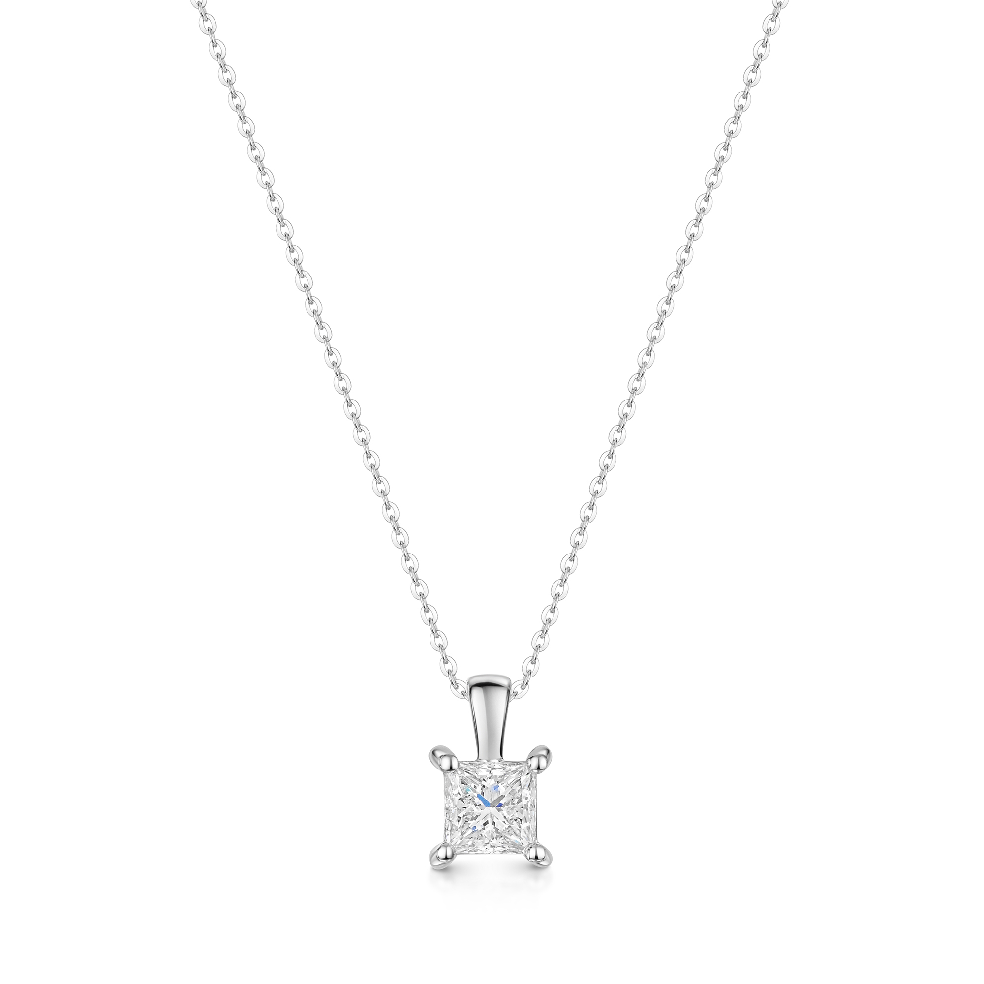 18ct White Gold Princess Cut 0.63ct Diamond Solitaire Pendant