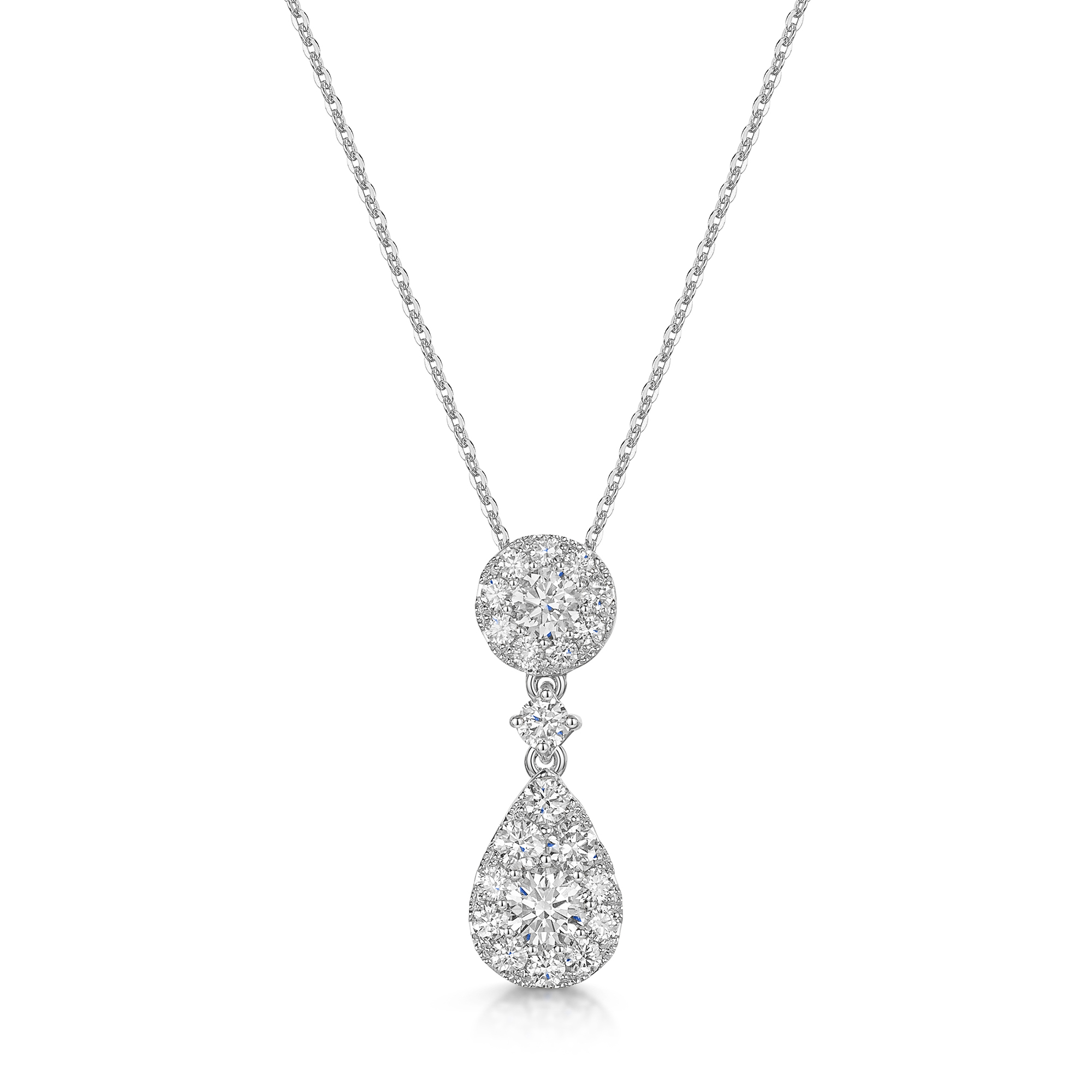18ct White Gold Round Brilliant 0.70ct Diamond Round & Pear Shape Drop Pendant