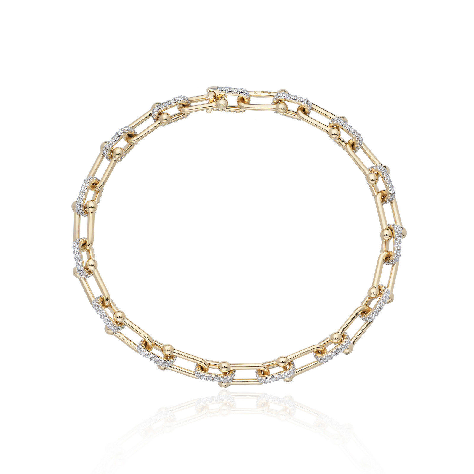 18ct Yellow Gold Round Brilliant 1.33ct Diamond Pavé Link Bracelet
