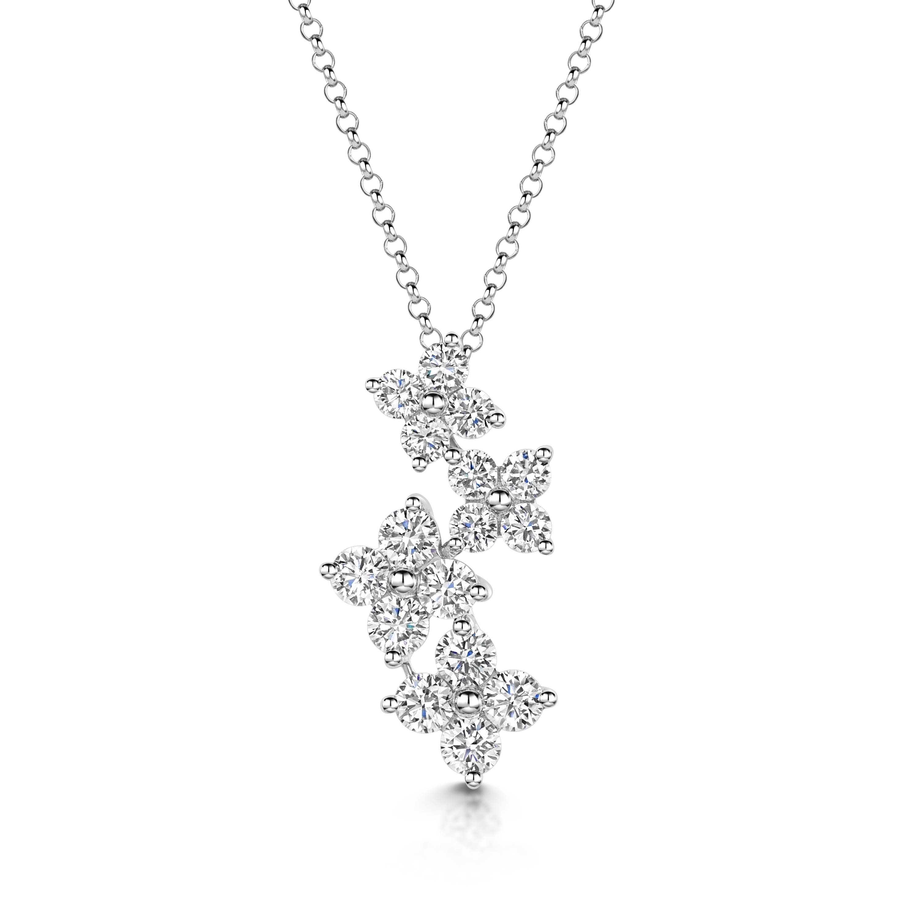 9ct White Gold Brilliant Cut Diamond 1.02ct Cluster Pendant Necklace