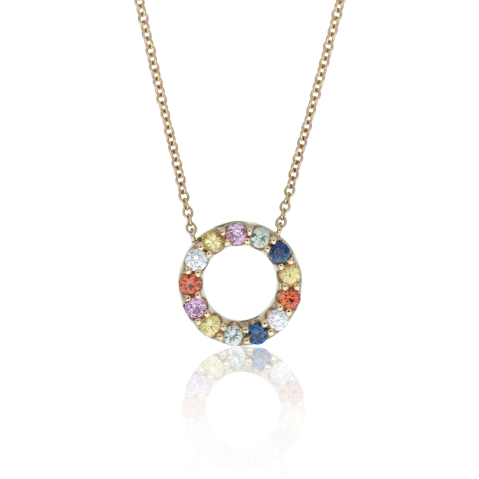 9ct Yellow Gold Brilliant Cut 0.37ct Rainbow Sapphire and Diamond Circle Necklace