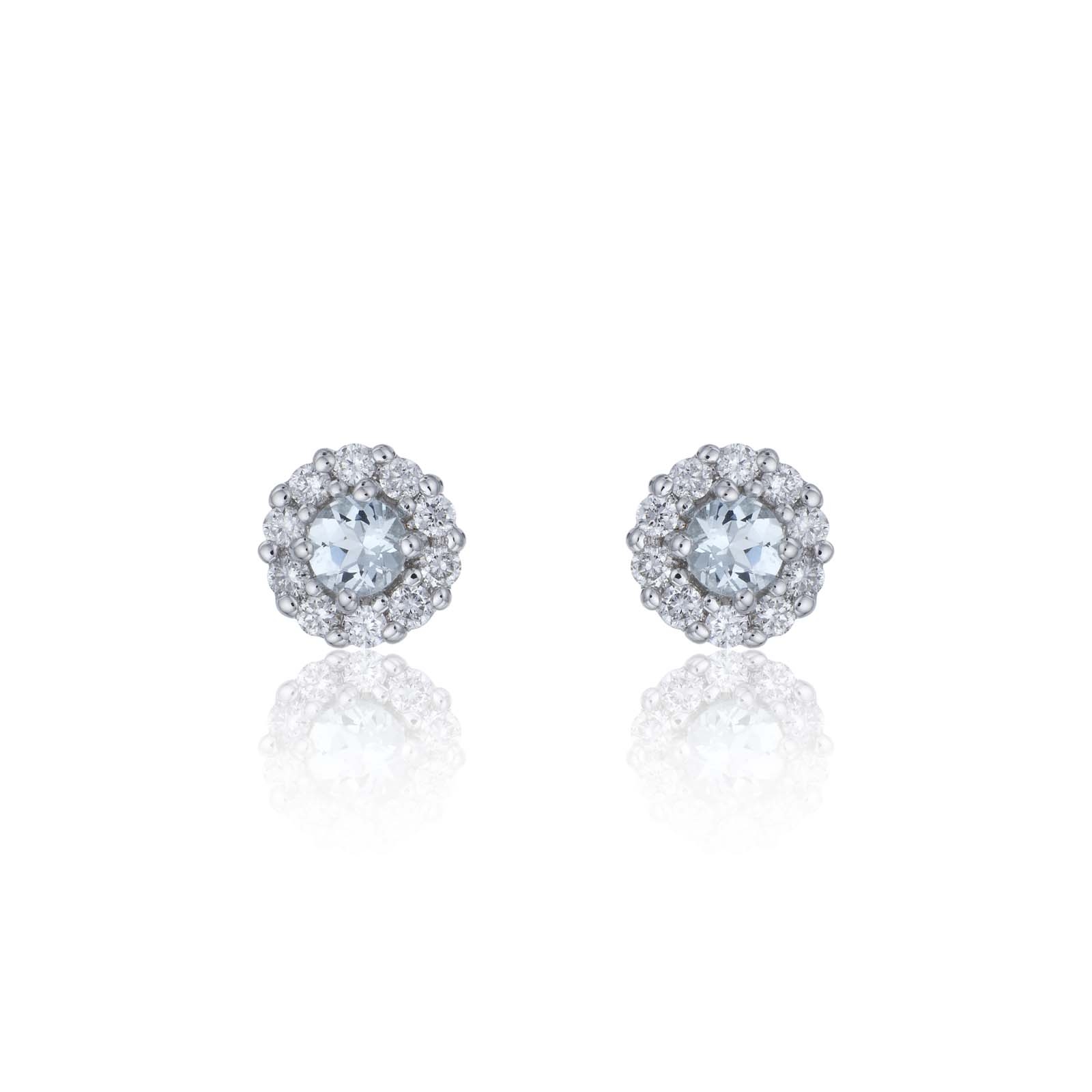 9ct White Gold Diamond 0.17ct and Aquamarine Halo Earrings