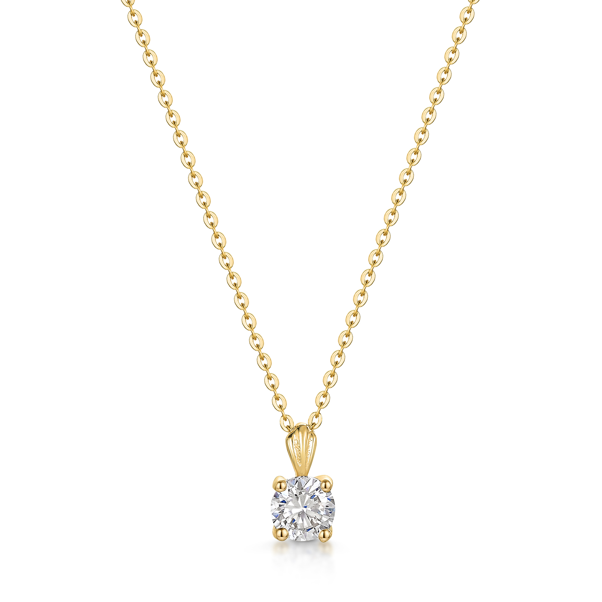 9ct Yellow Gold 4mm Round Cubic Zirconia Pendant Necklace