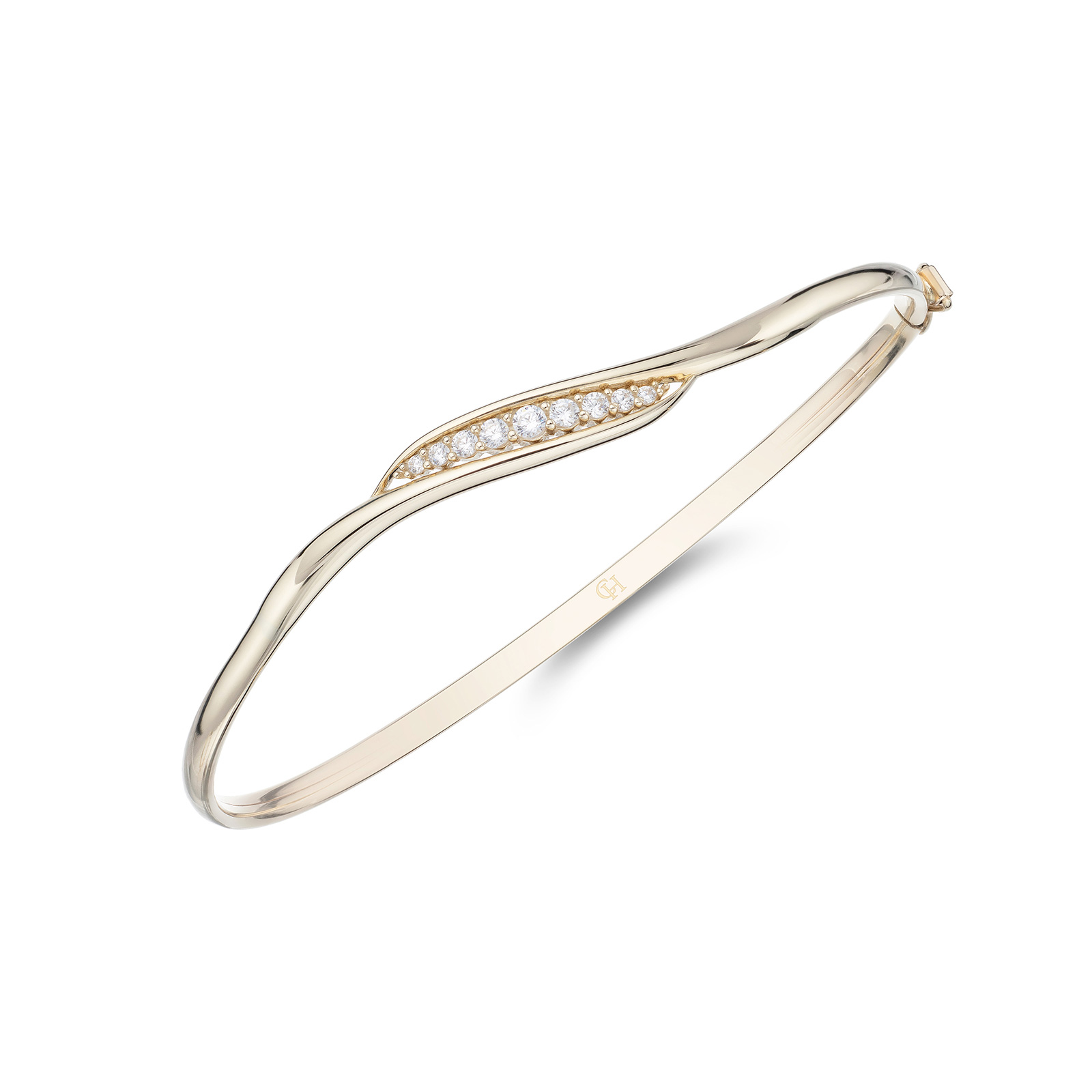 9ct Yellow Gold Cubic Zirconia Wave Bangle