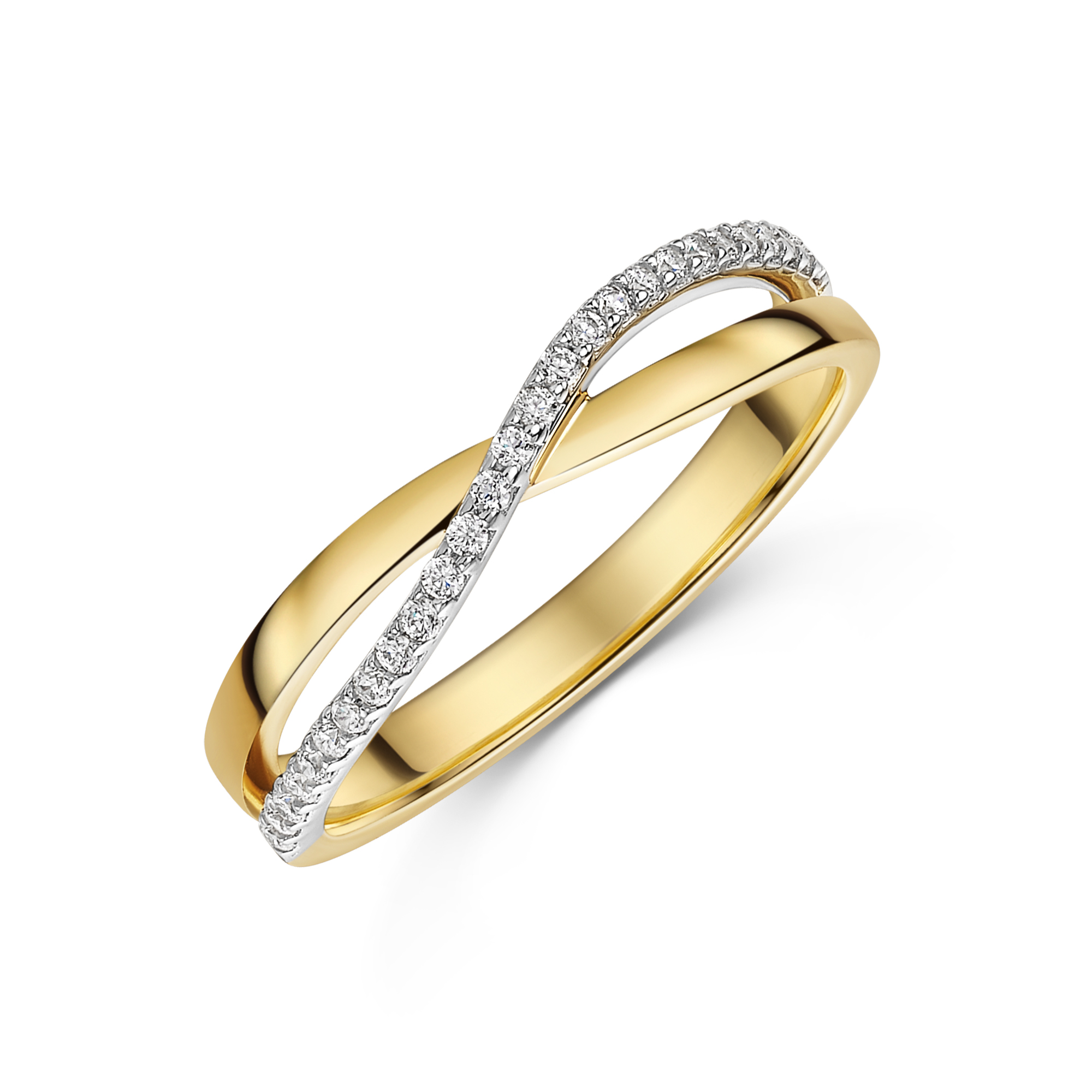 9ct Yellow Gold Cubic Zirconia 2.5mm Crossover Ring