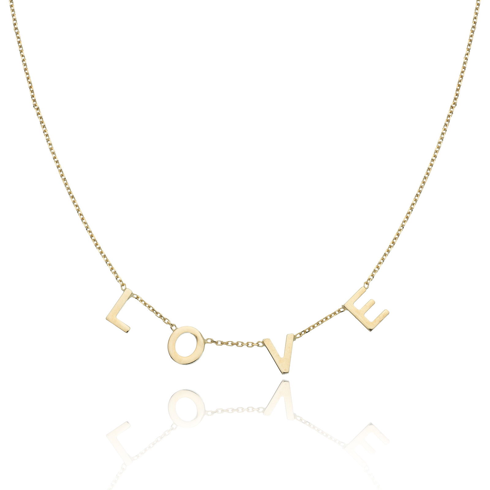 9ct Yellow Gold LOVE Flat Letter Necklace