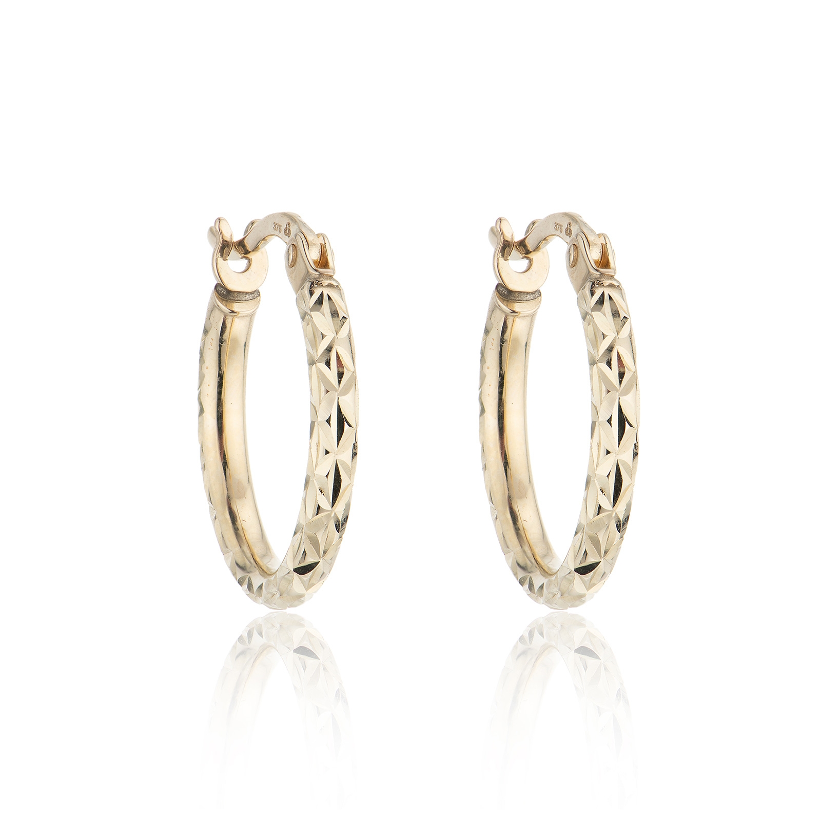 9ct Yellow Gold Diamond Cut Hoop Earrings
