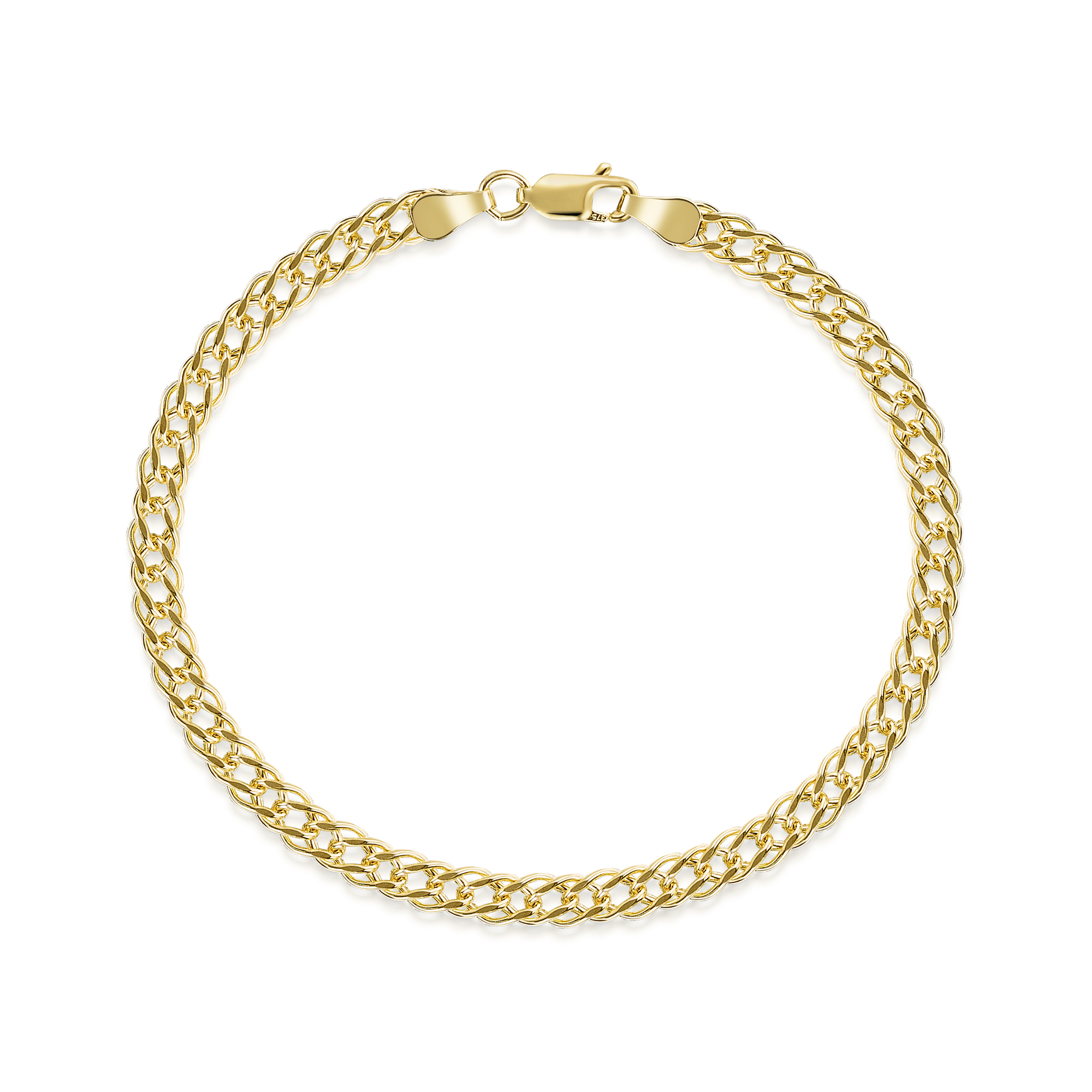 9ct Yellow Gold Diamond Cut Double Curb Bracelet