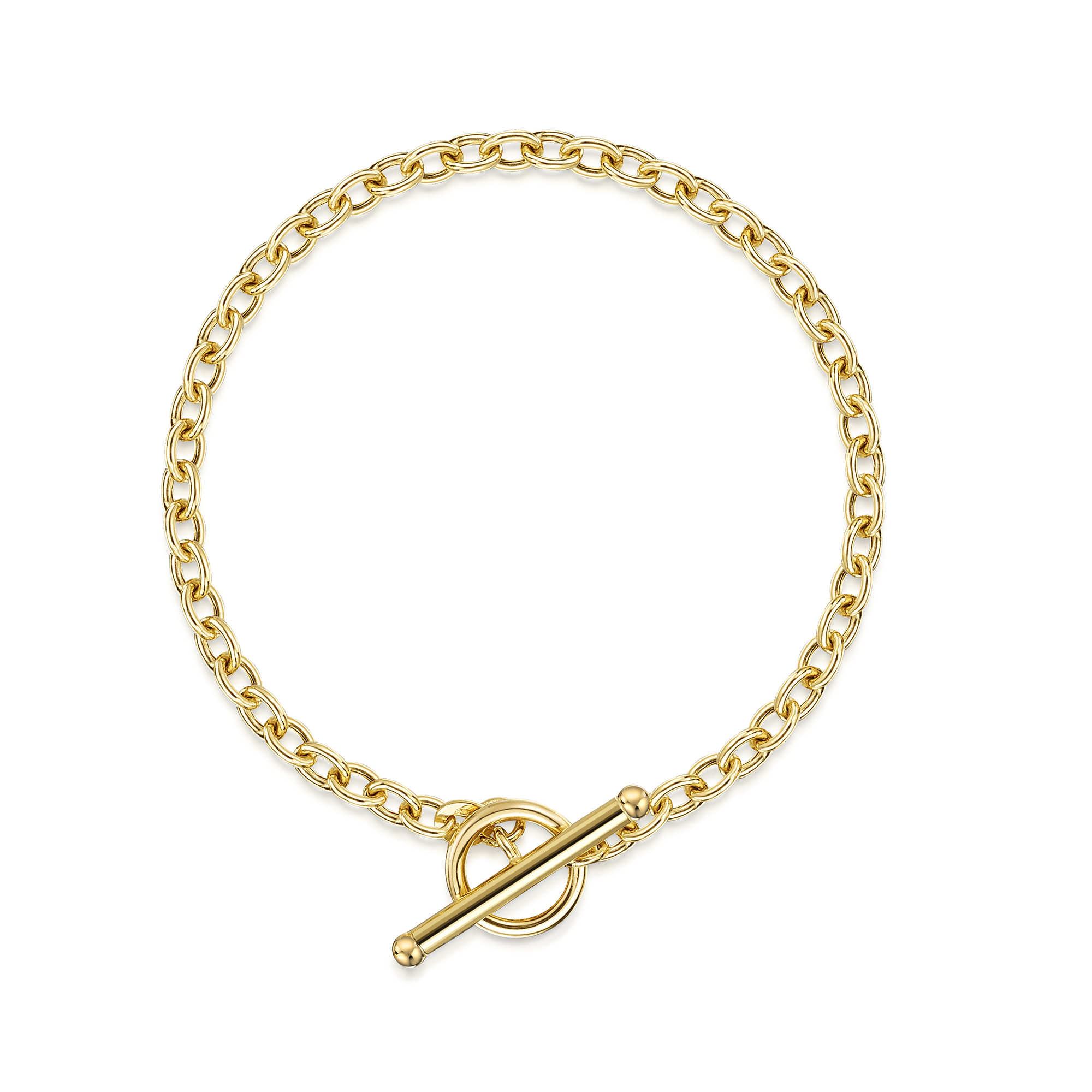 9ct Yellow Gold 4mm Oval Link T-Bar Belcher Bracelet