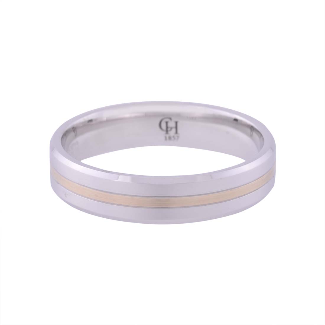 9ct White Gold And Yellow Gold Two Tone Patterned Polished Wedding Band 5mm (Size: V)