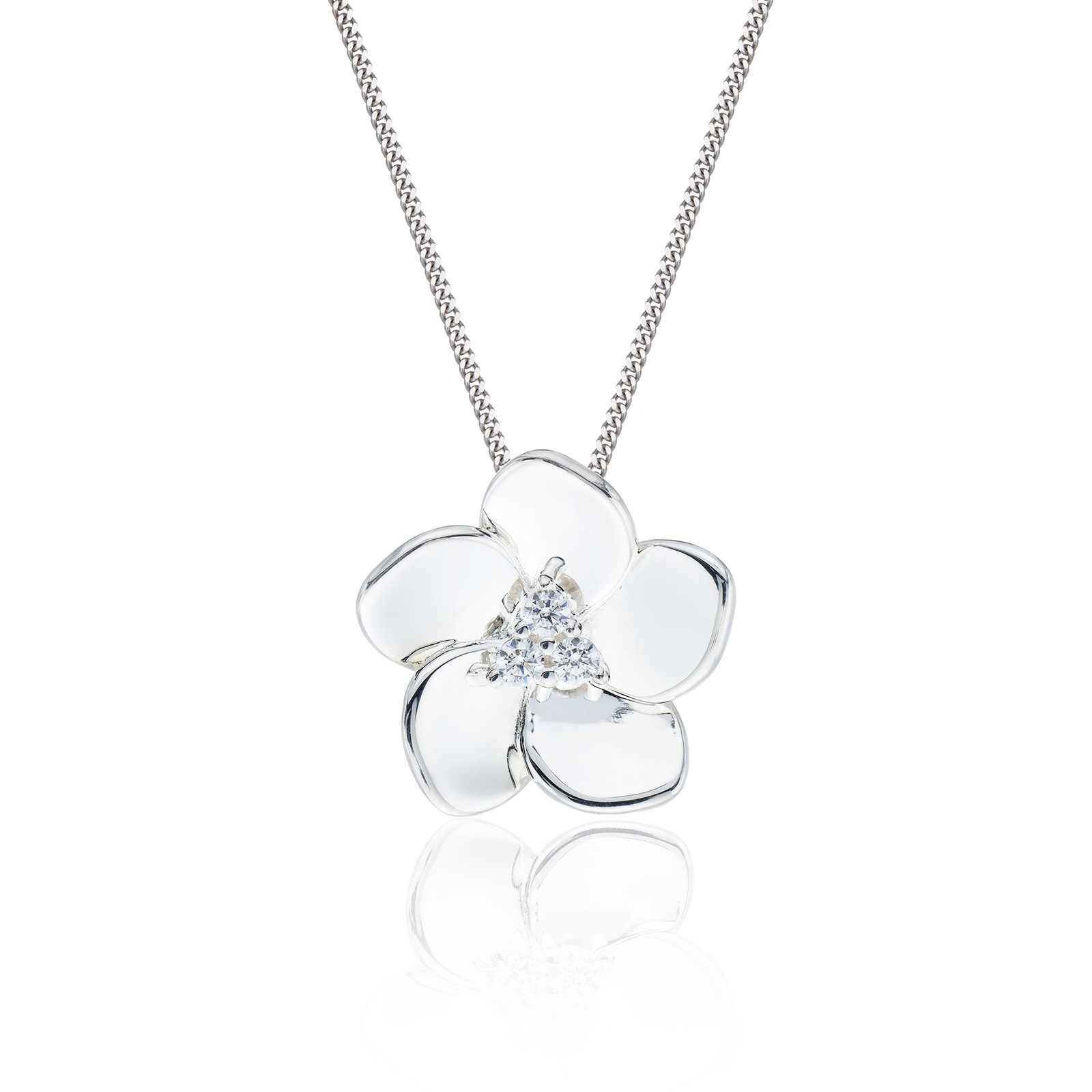 Silver Cubic Zirconia Flower Pendant Necklace