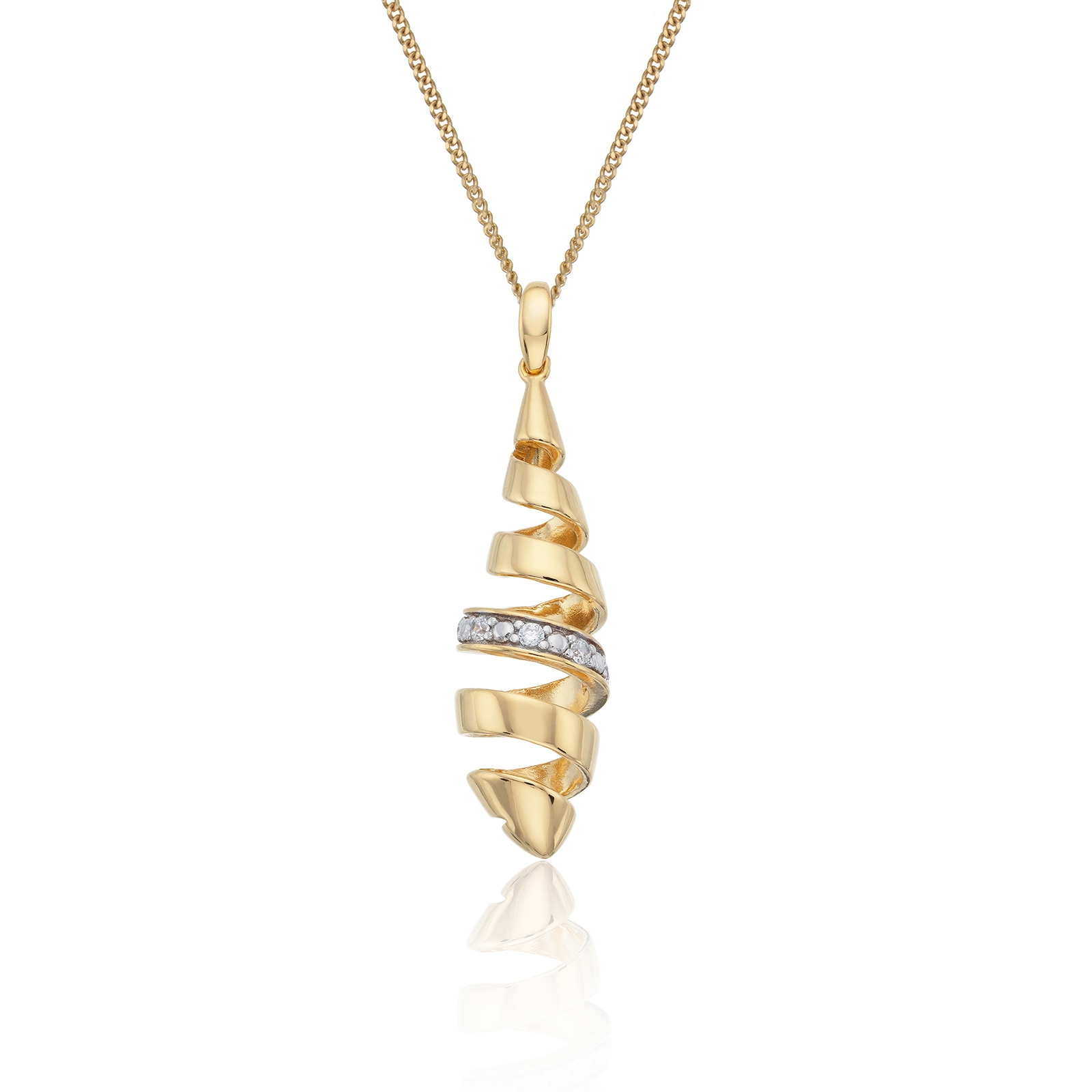 Yellow Gold Plated Cubic Zirconia Spiral Drop Pendant