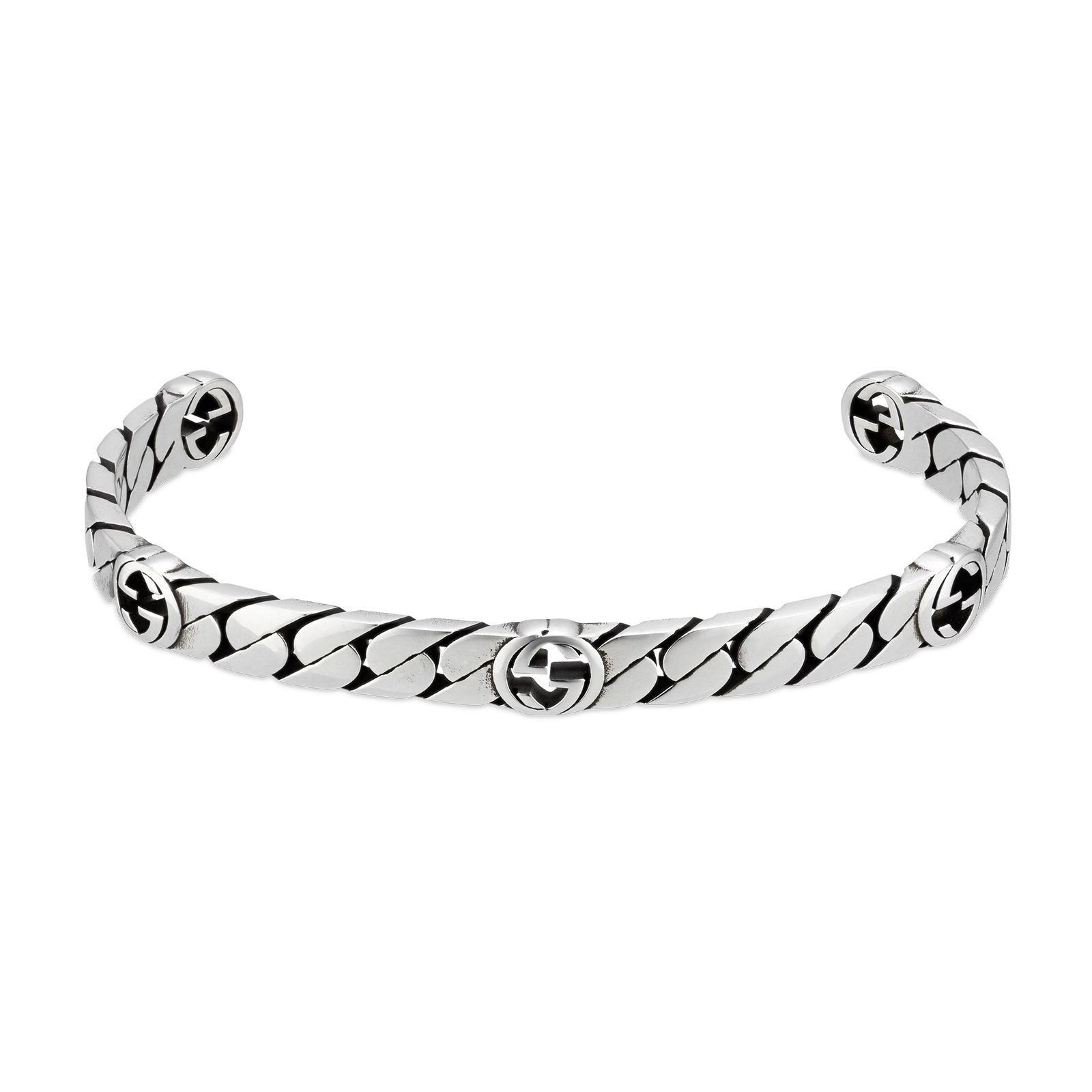 Gucci Interlocking Sterling Silver 6mm Bangle YBA661526002 - Size L