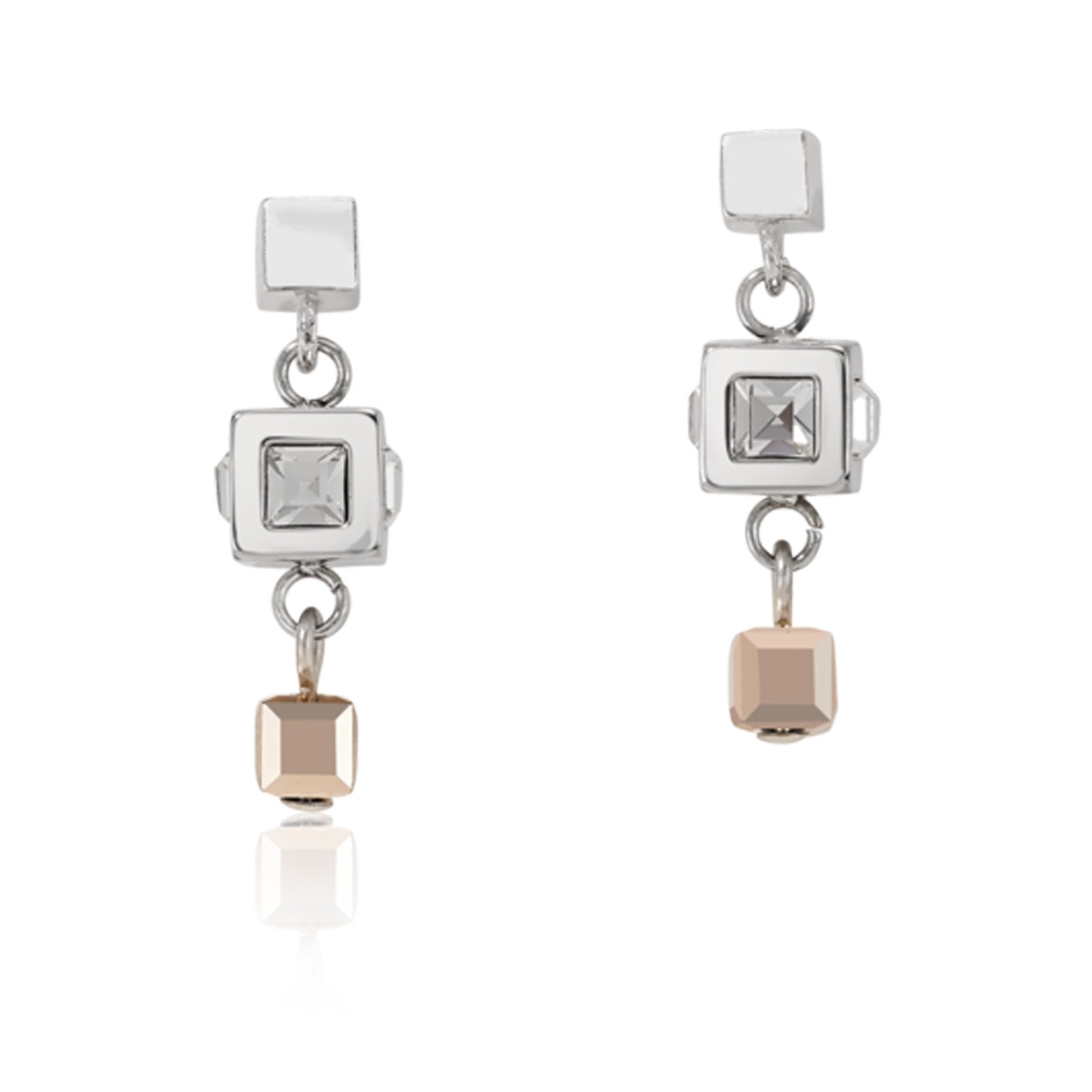 Coeur De Lion Stainless Steel and Rose Gold Cube Stud Drop Earrings 5037/21-1723